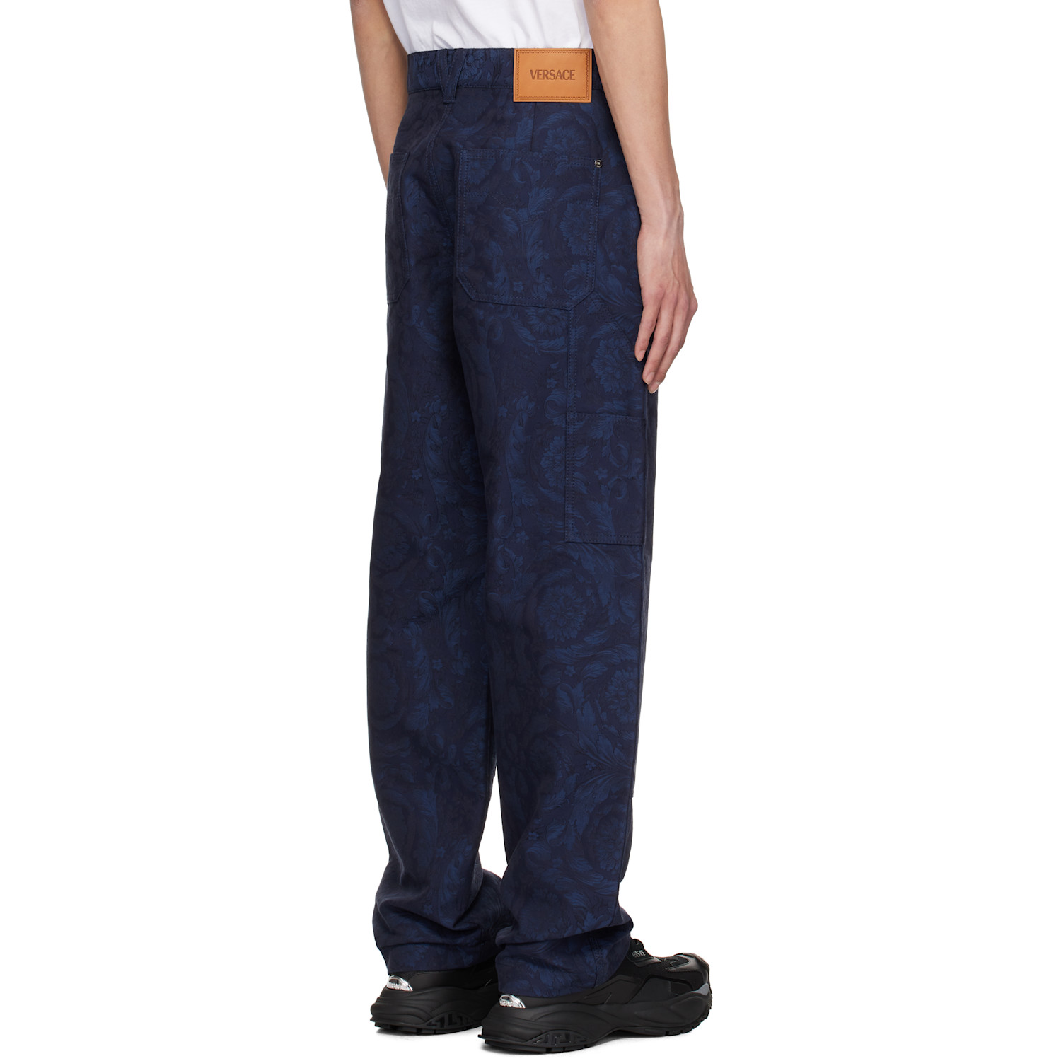  Versace Blue Barocco Jacquard Carpenter Trousers 