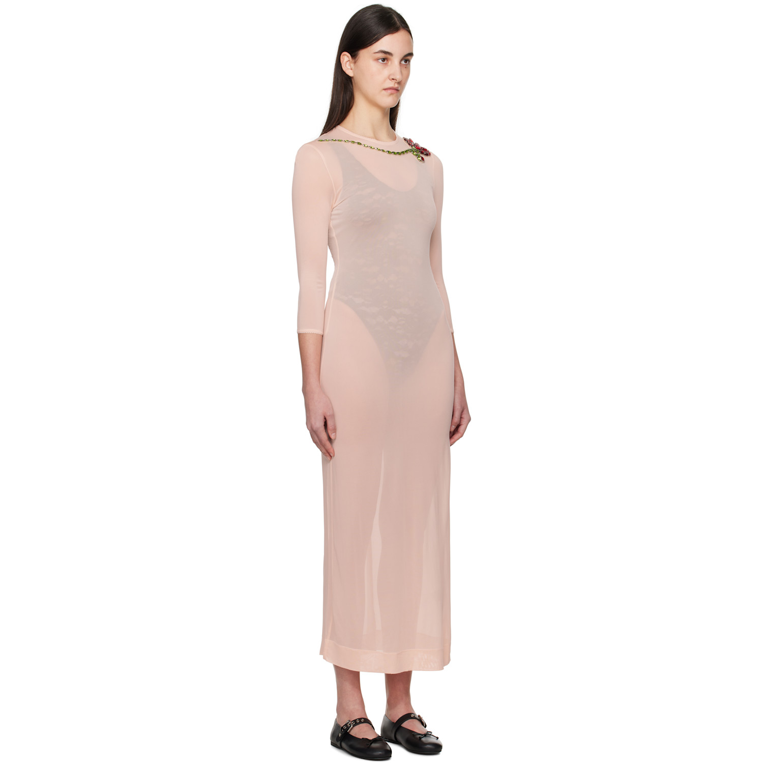  Simone Rocha Pink Fitted Ballet Mesh Column Maxi Dress 