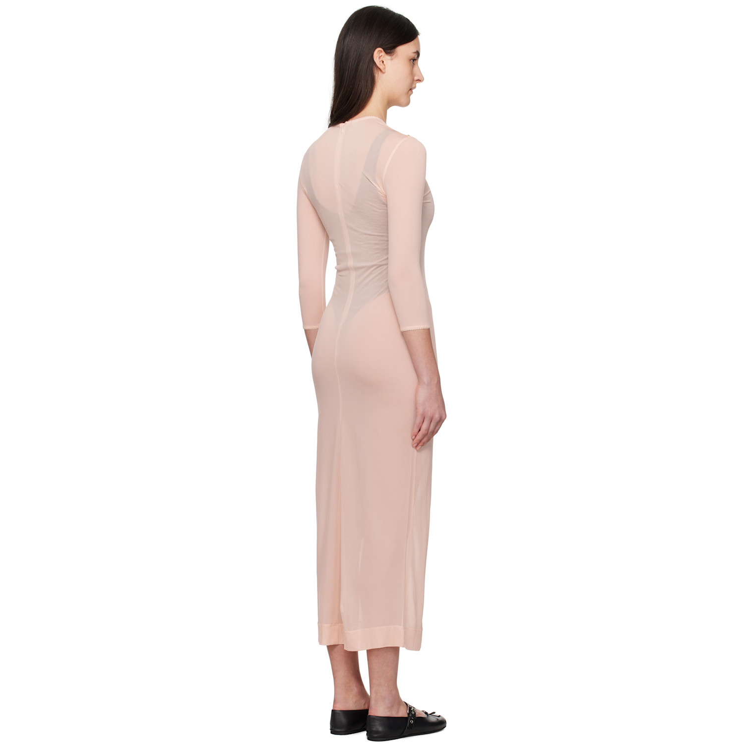  Simone Rocha Pink Fitted Ballet Mesh Column Maxi Dress 