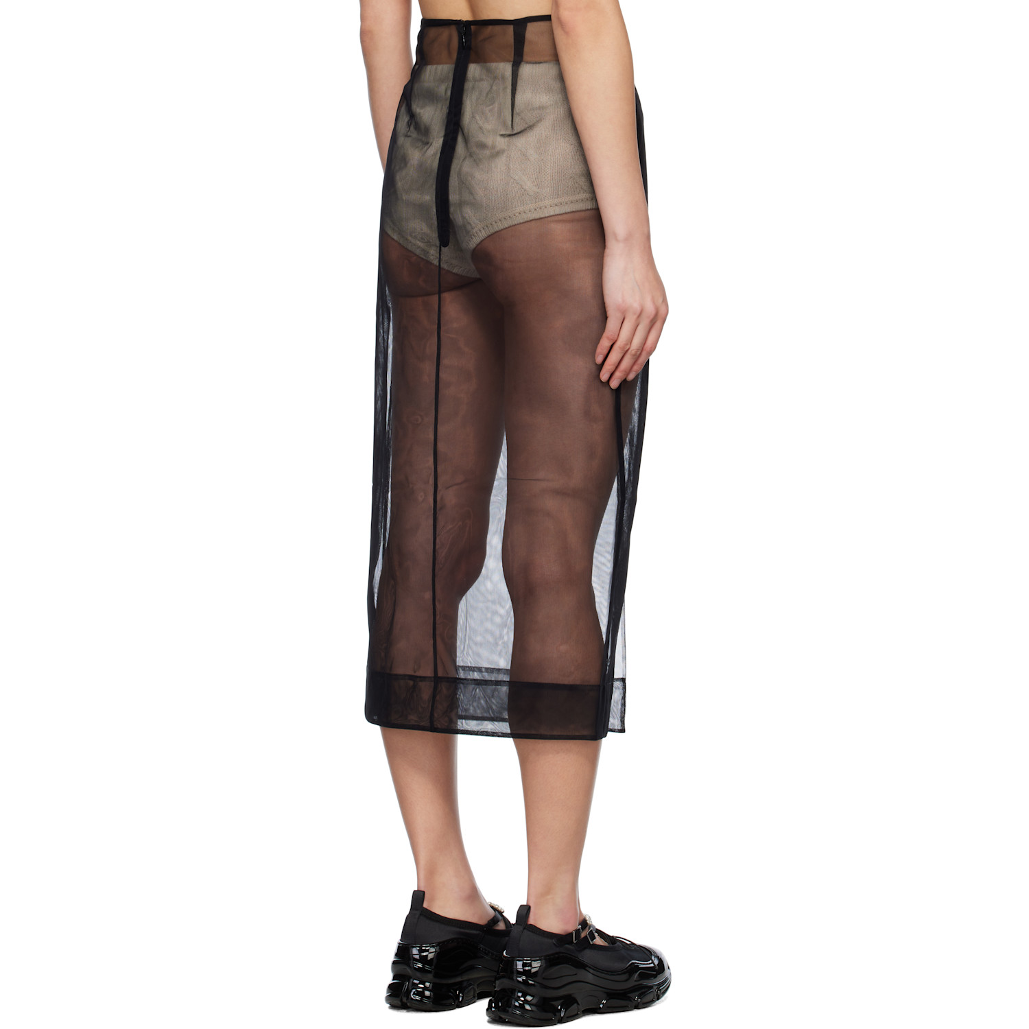  Simone Rocha Black Sheer Slit Pencil Midi Skirt 