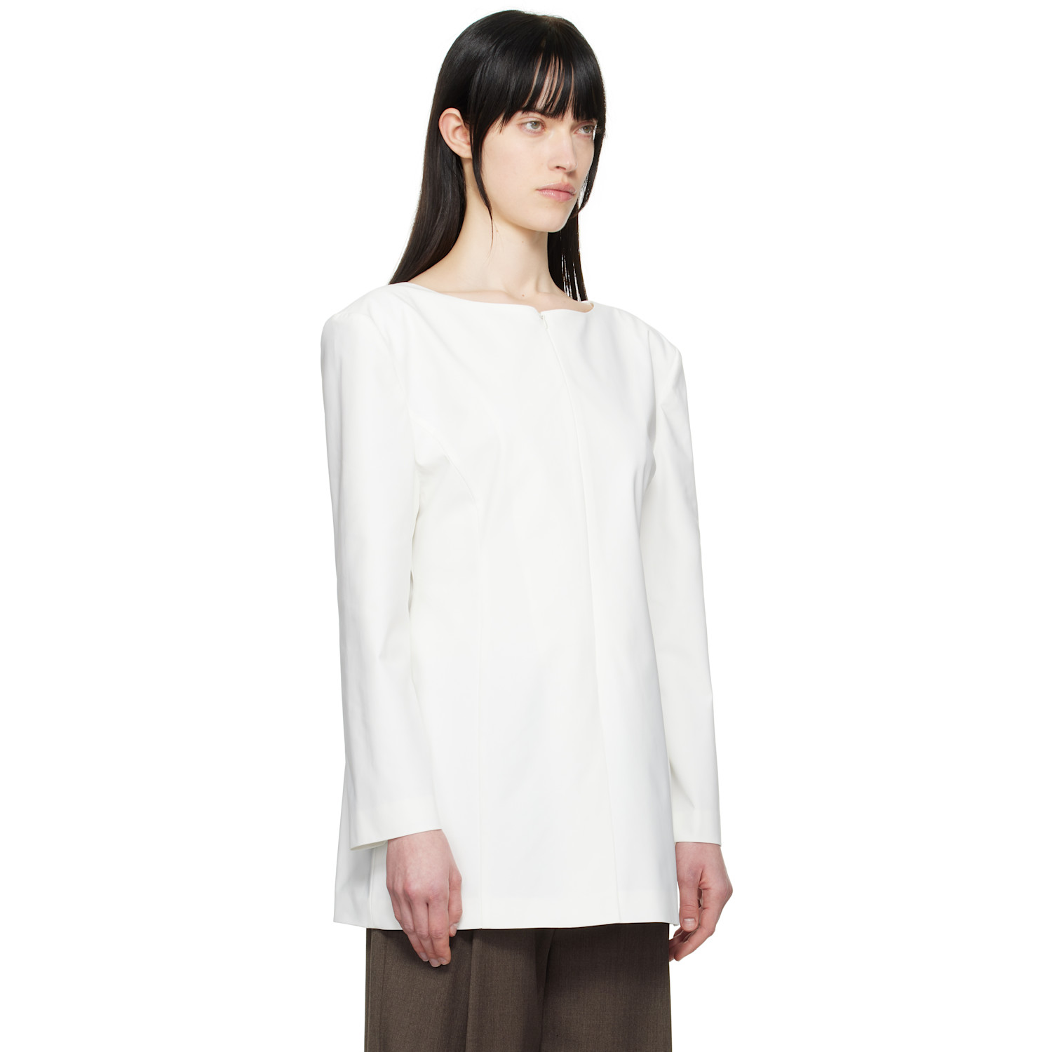  Amomento White Boat Neck Two Way Blazer 