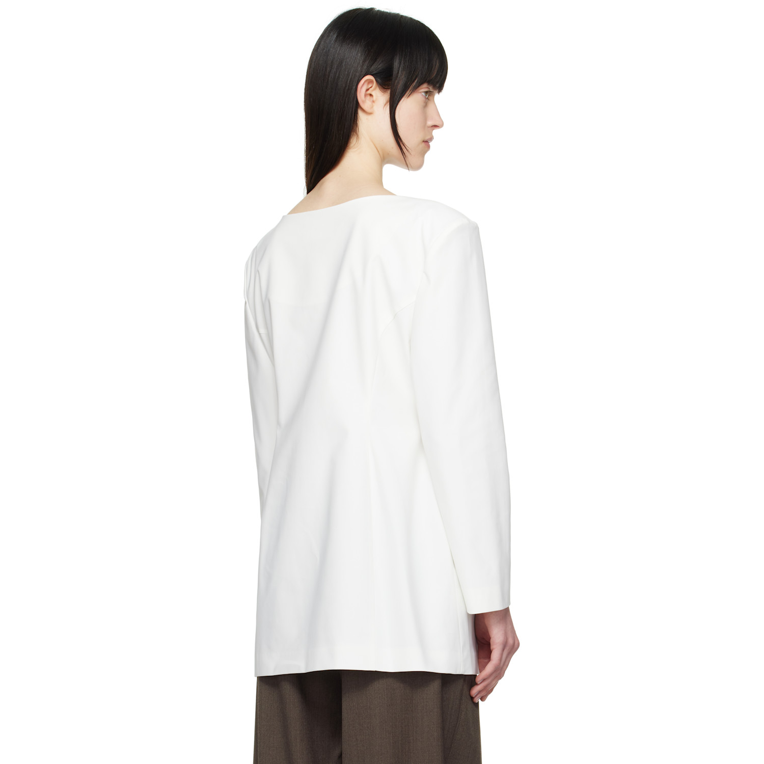  Amomento White Boat Neck Two Way Blazer 