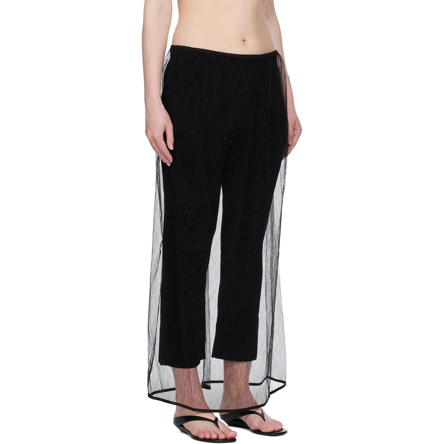  Amomento Black Sheer Lace Long Maxi Skirt 