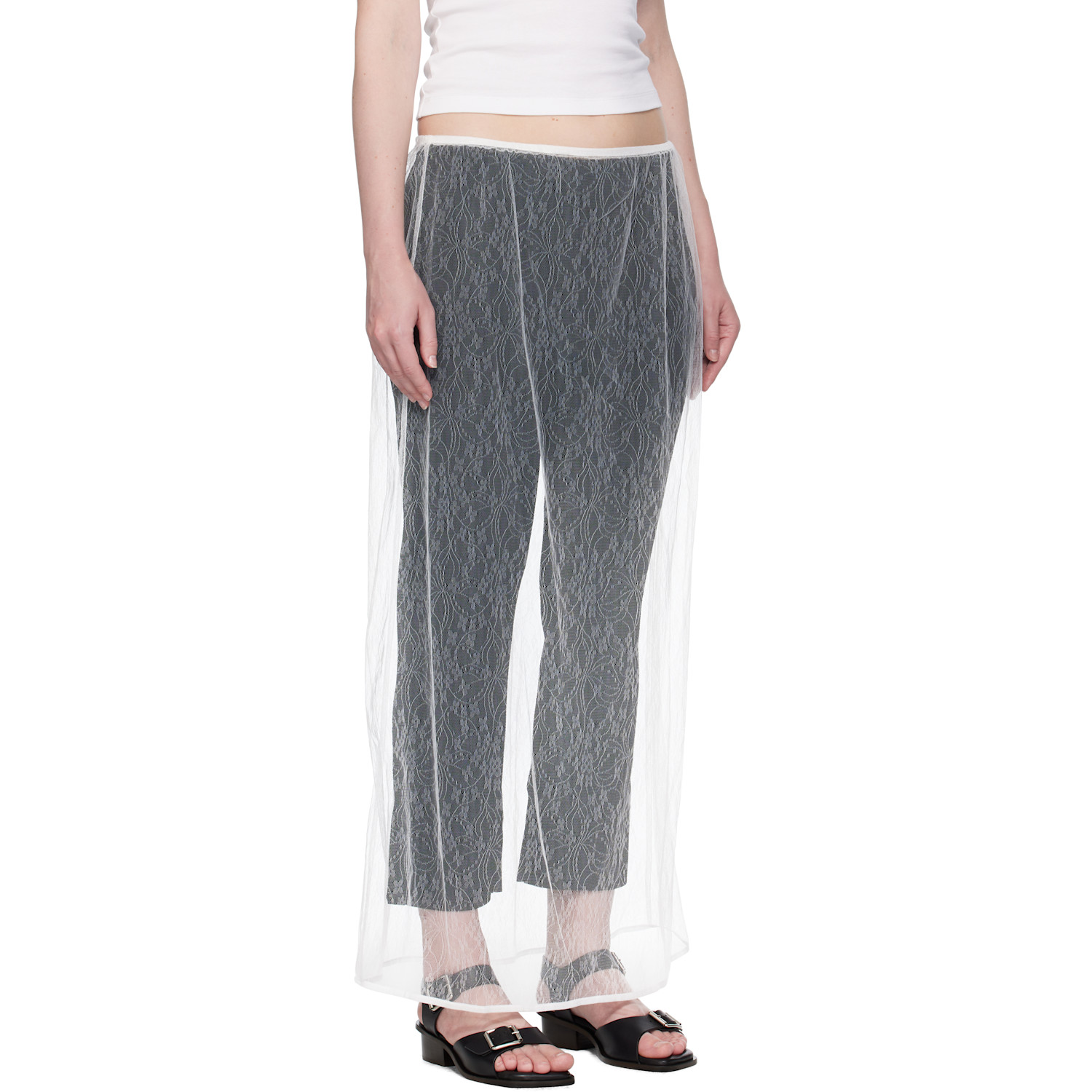  Amomento White Sheer Lace Long Maxi Skirt 
