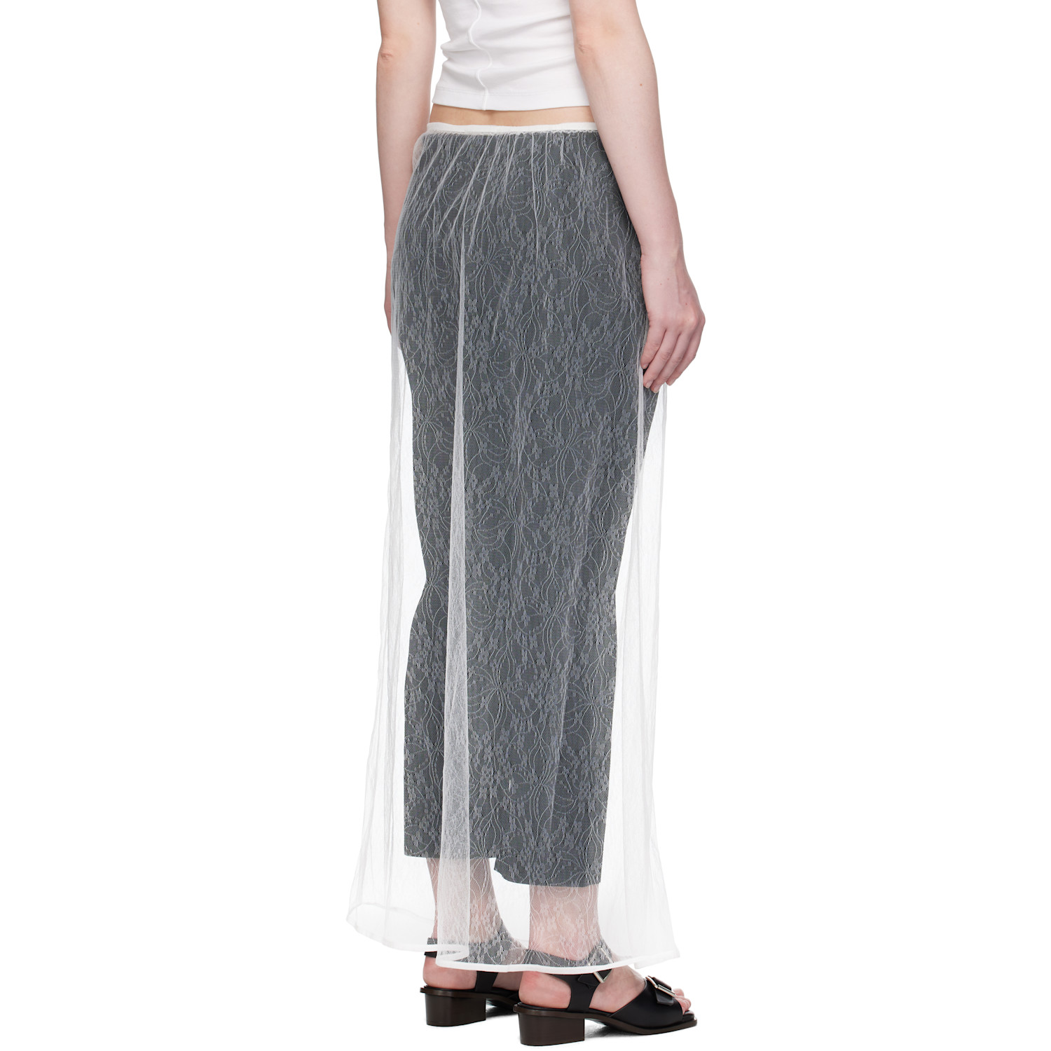  Amomento White Sheer Lace Long Maxi Skirt 