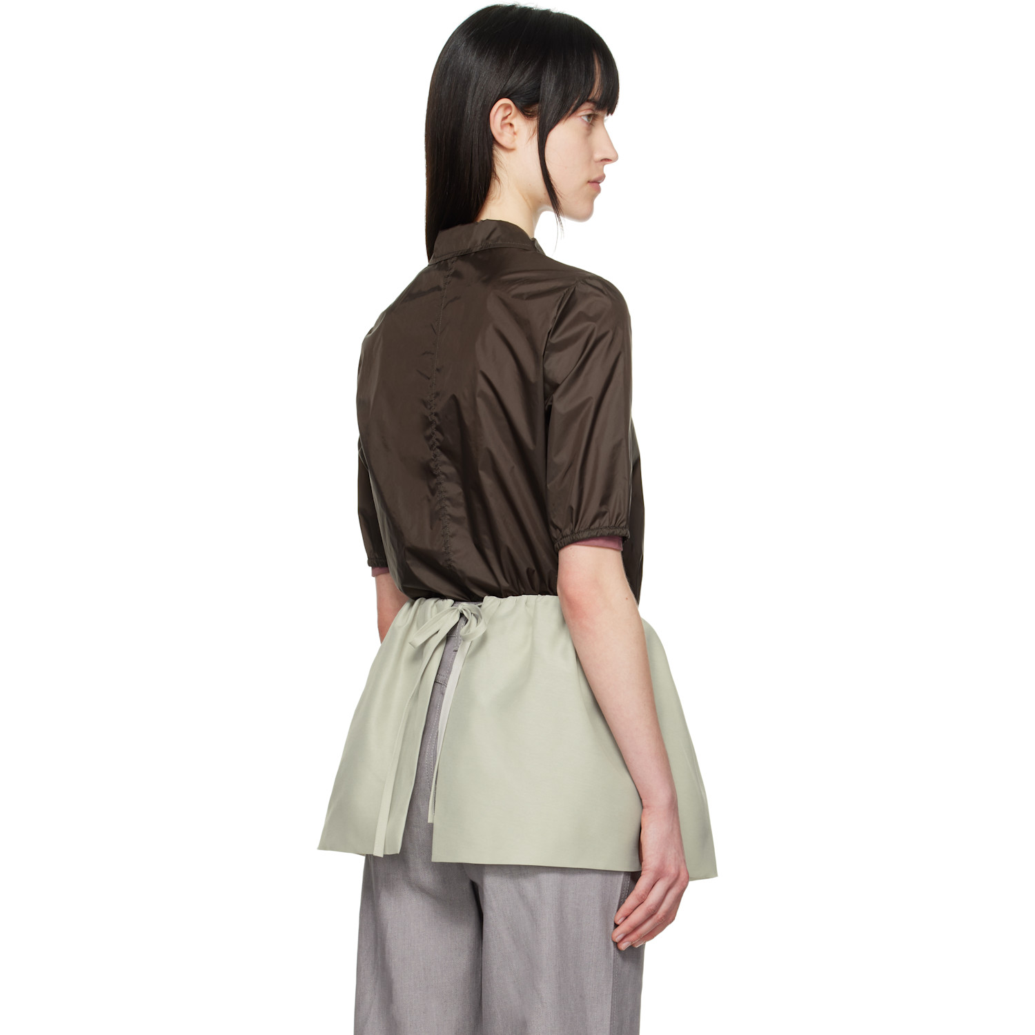  Amomento Brown Sheer Half Zip-up Polo 