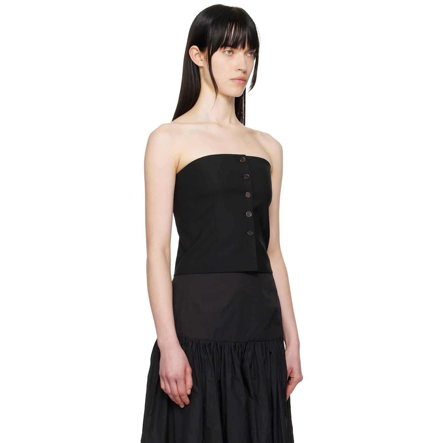  Amomento Black Button Up Bustier Top 