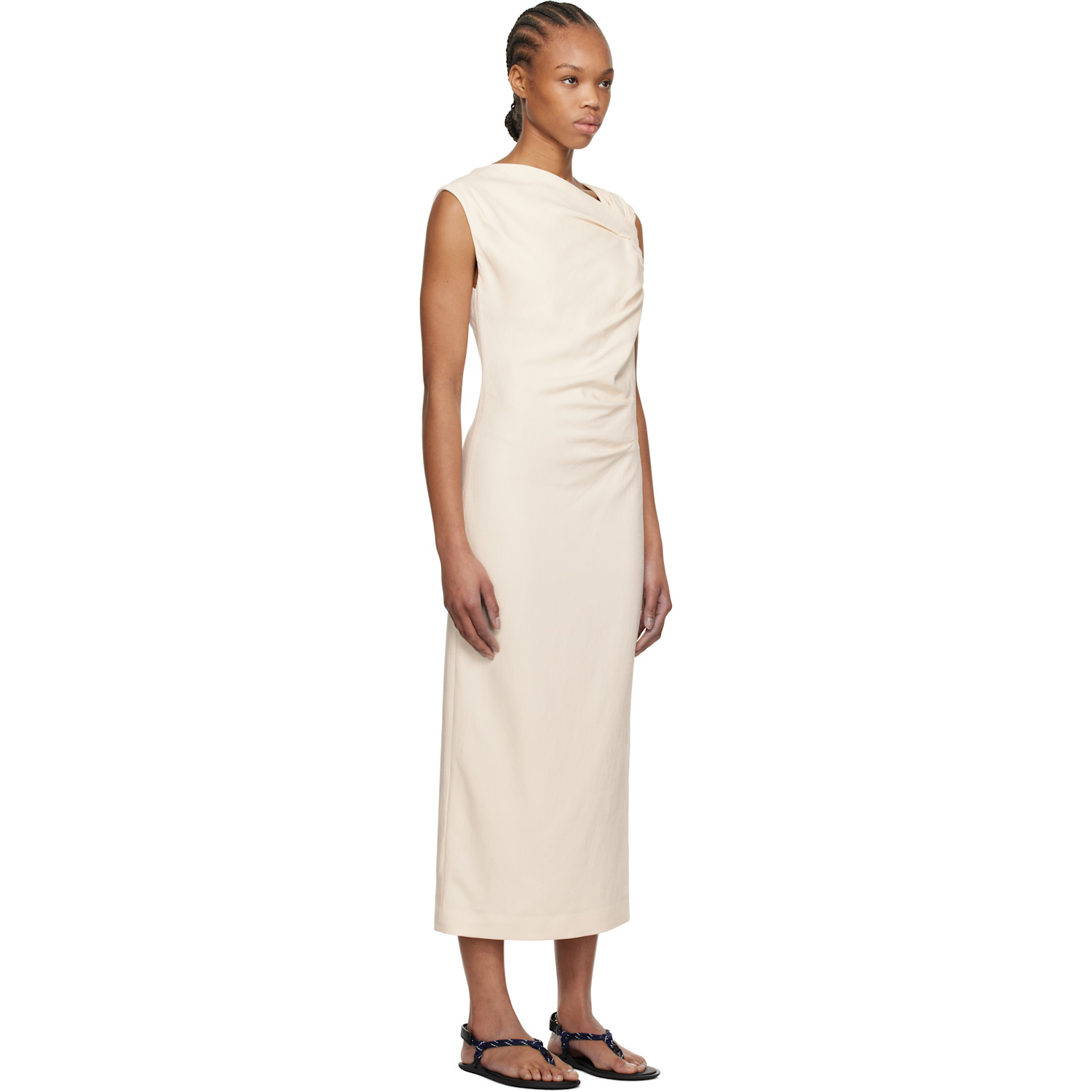  Msgm Off-white Twisted Midi Dress 