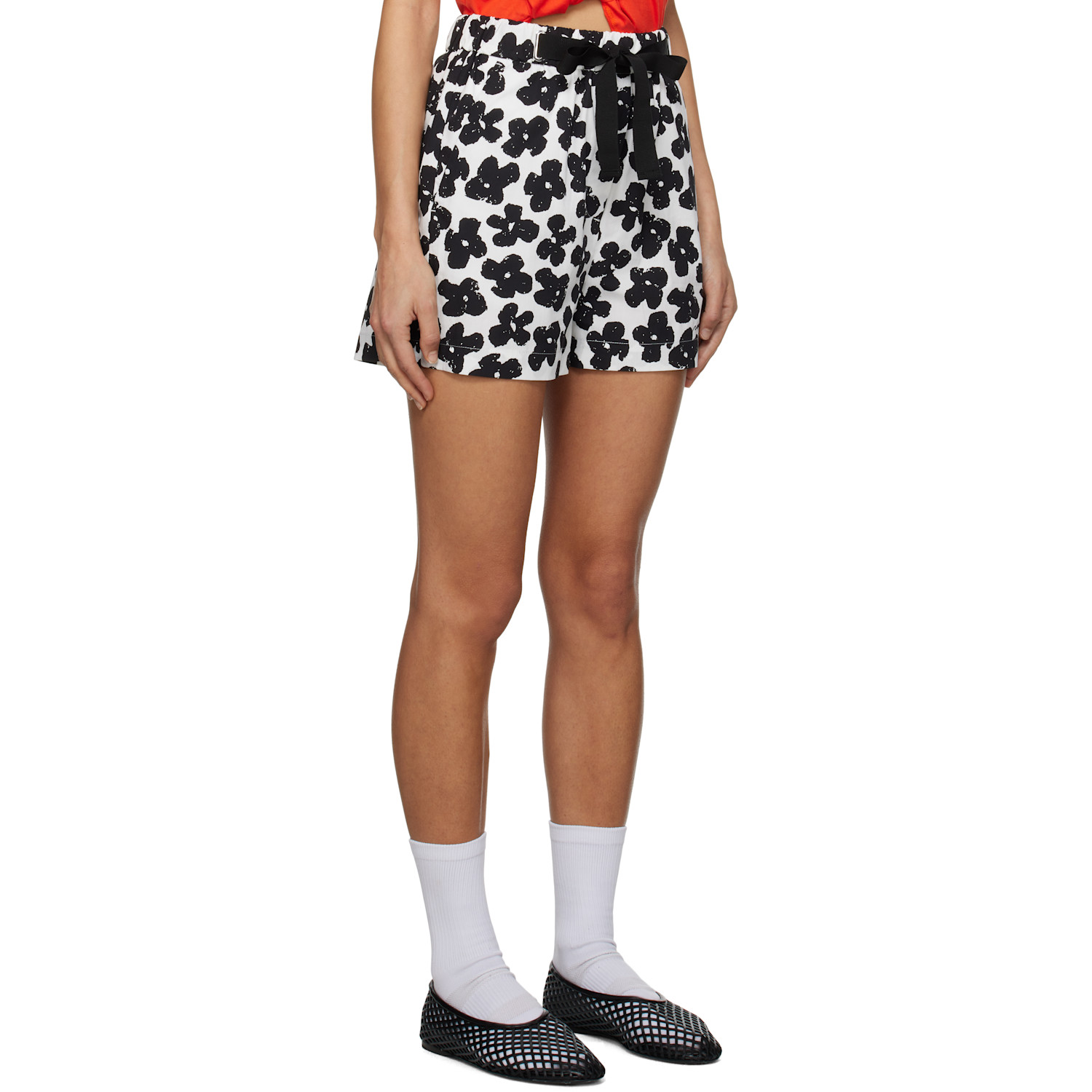 Msgm Black & White Floral Shorts 