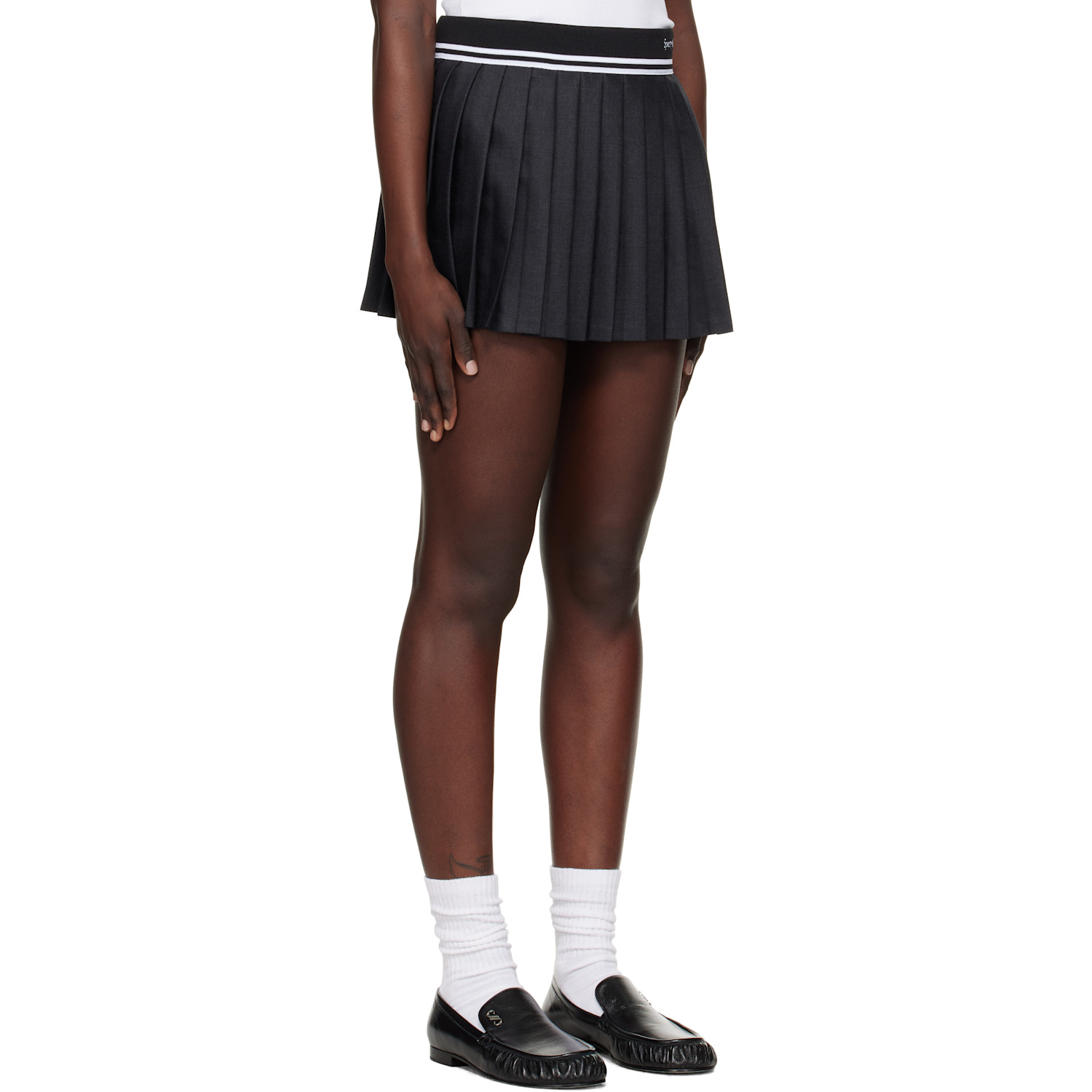  Sporty & Rich Gray Abigail Wool Pleated Miniskirt 