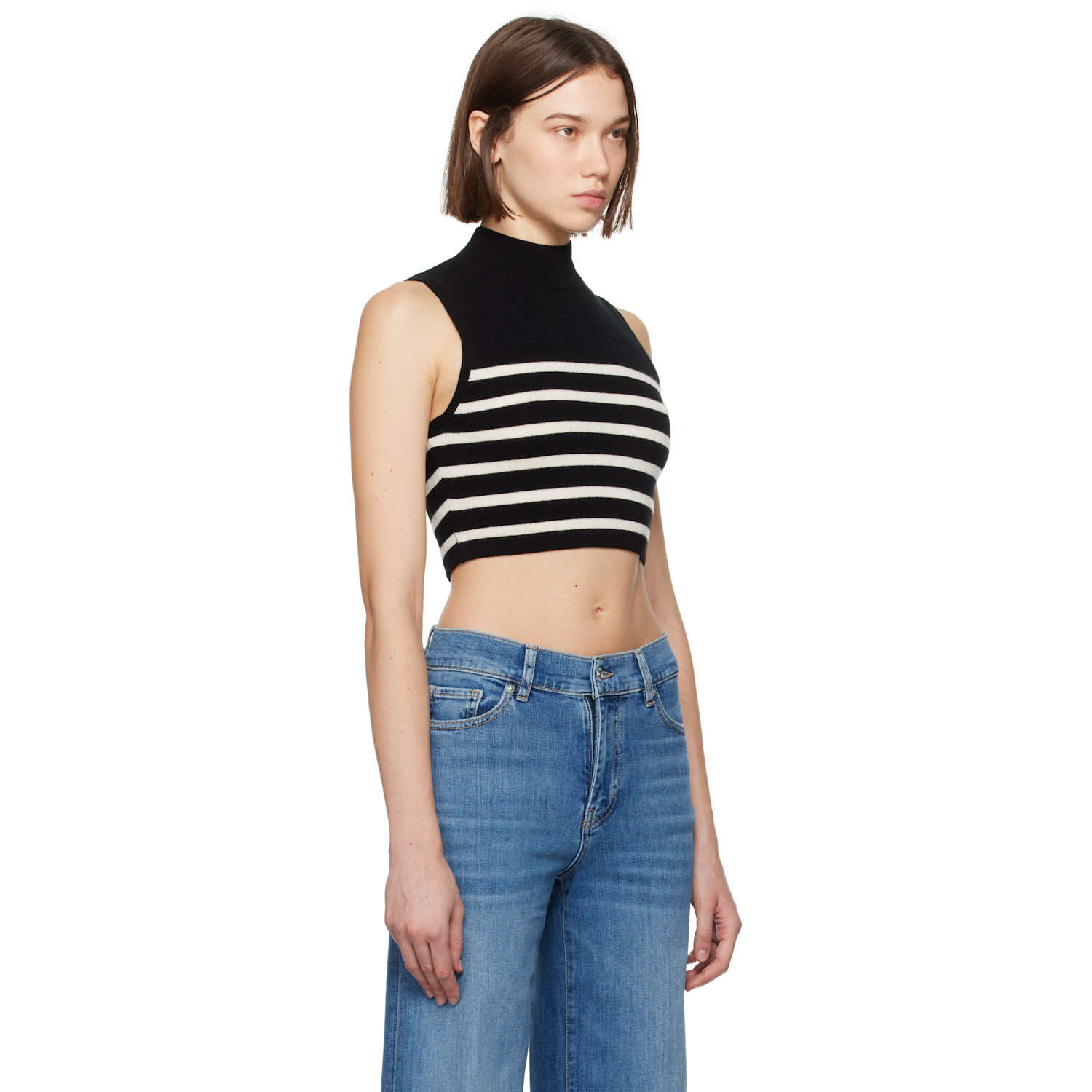  Frame Black Cropped Cashmere Mockneck Sweater 