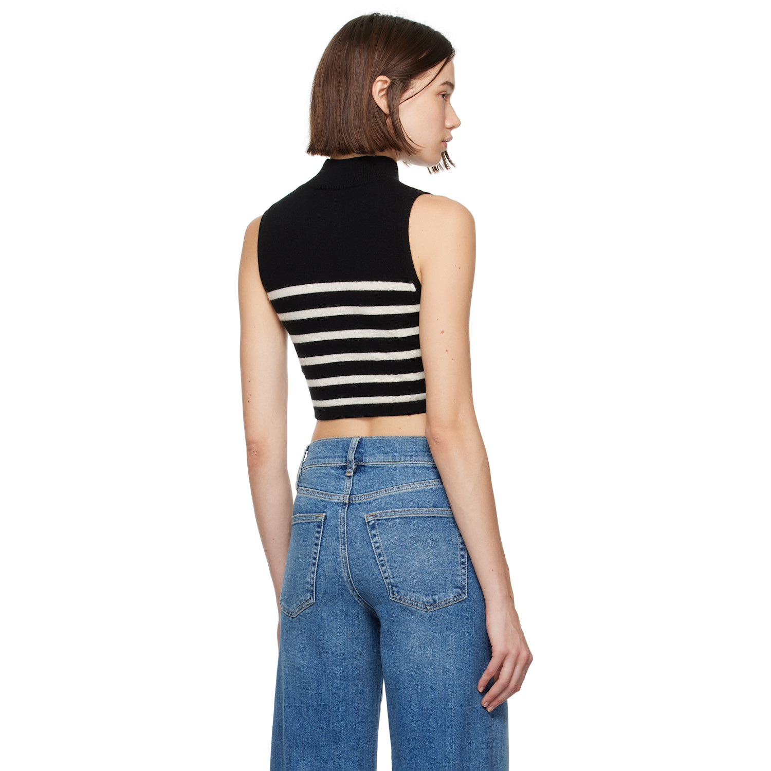  Frame Black Cropped Cashmere Mockneck Sweater 
