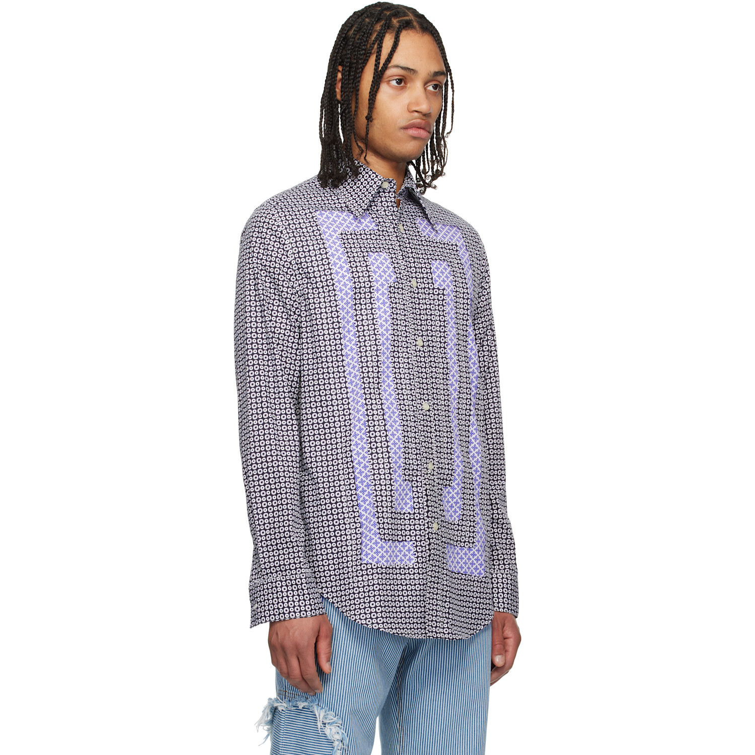  Edward Cuming Navy Flower Cotton 'scratch The Itch' Shirt 
