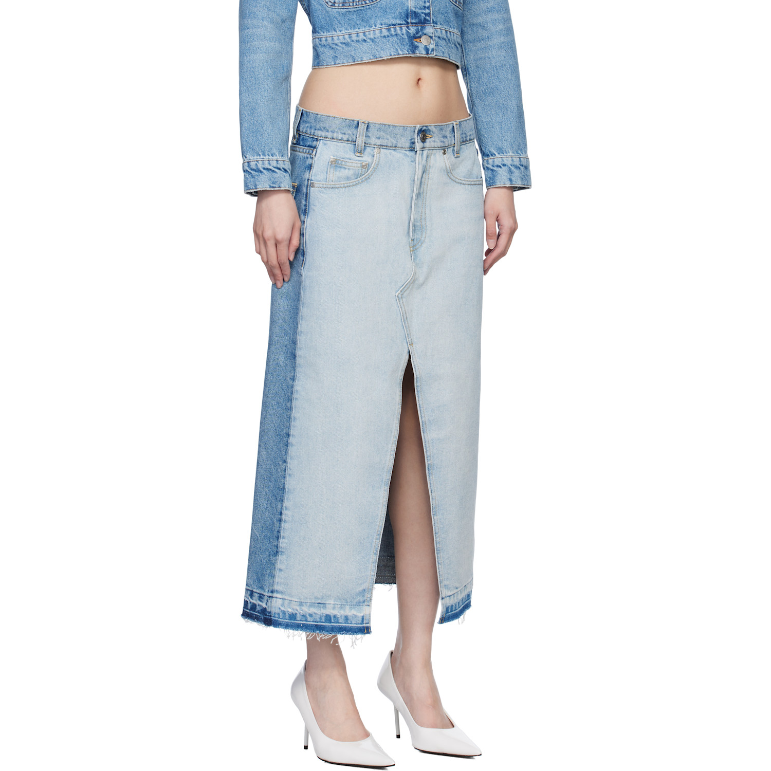  Stella Mccartney Blue Contrast Panel Denim Midi Skirt 