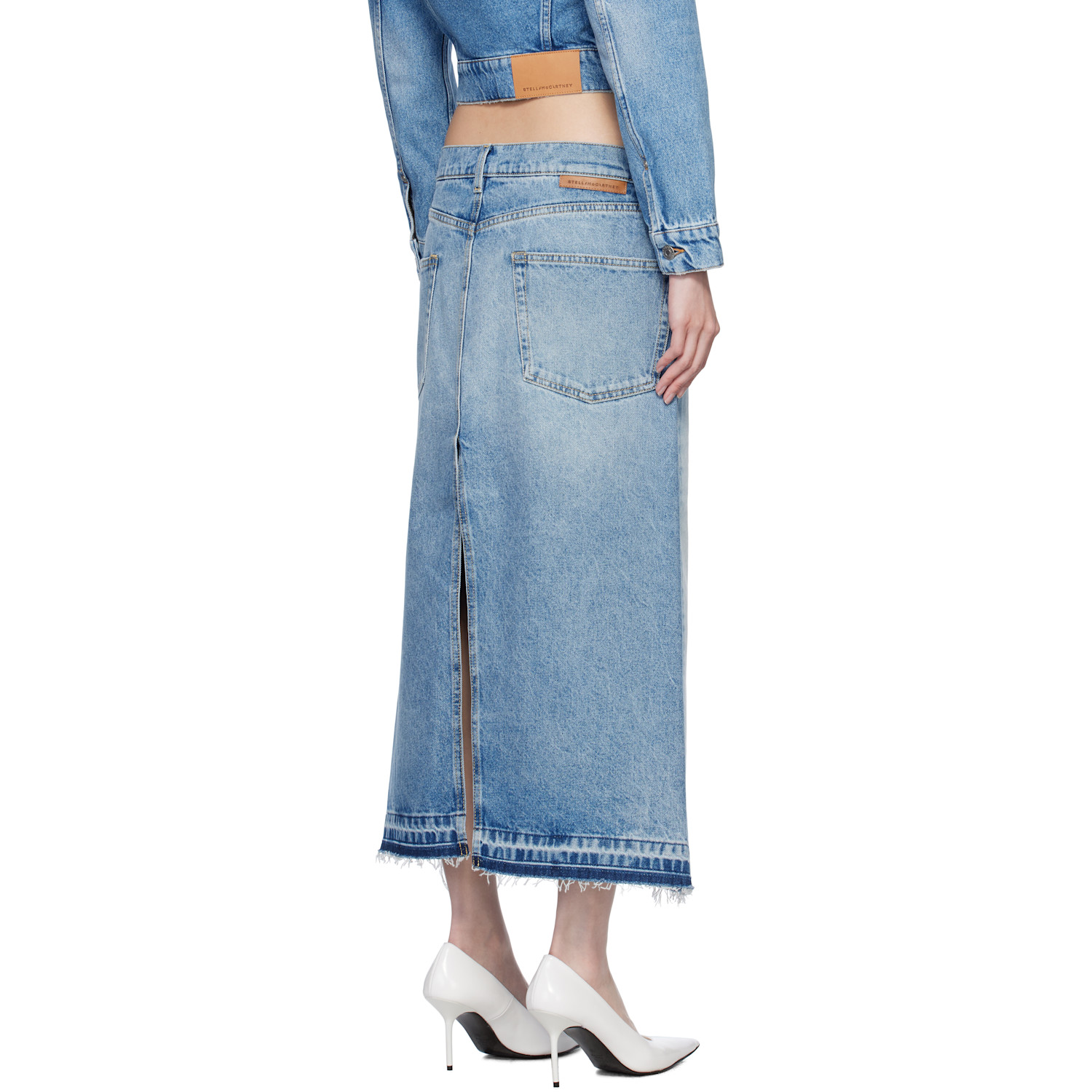  Stella Mccartney Blue Contrast Panel Denim Midi Skirt 