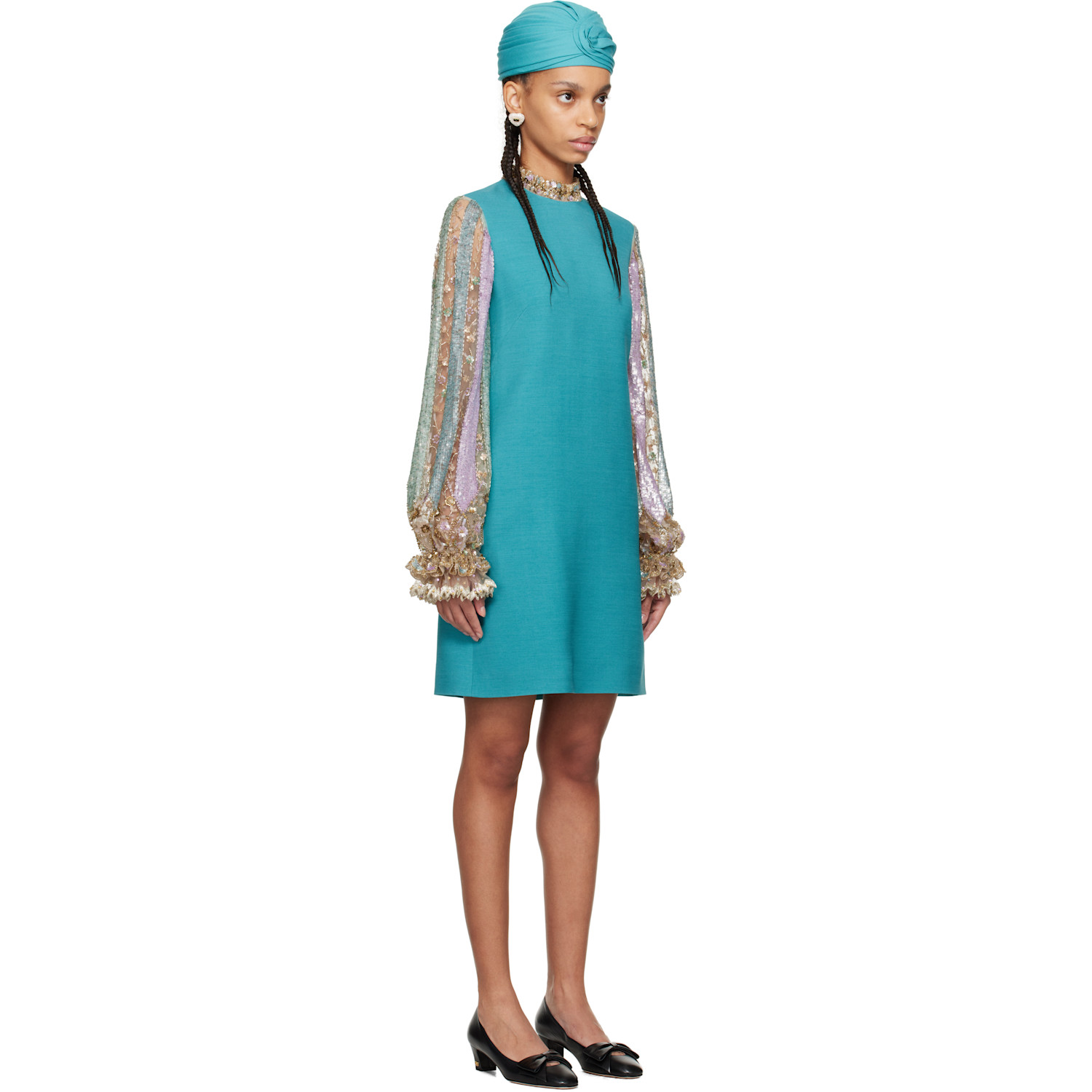  Valentino Blue Embroidered Crepe Couture Minidress 