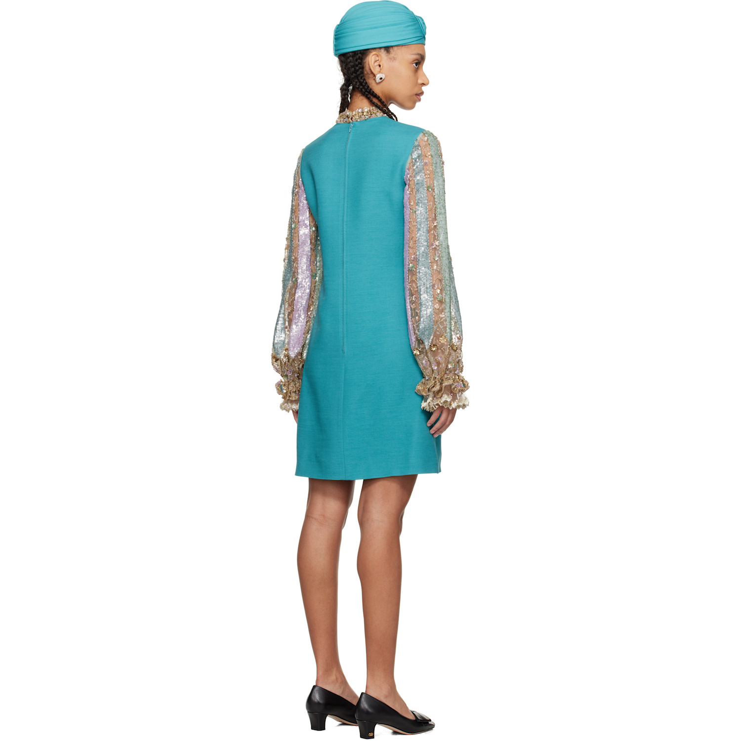  Valentino Blue Embroidered Crepe Couture Minidress 