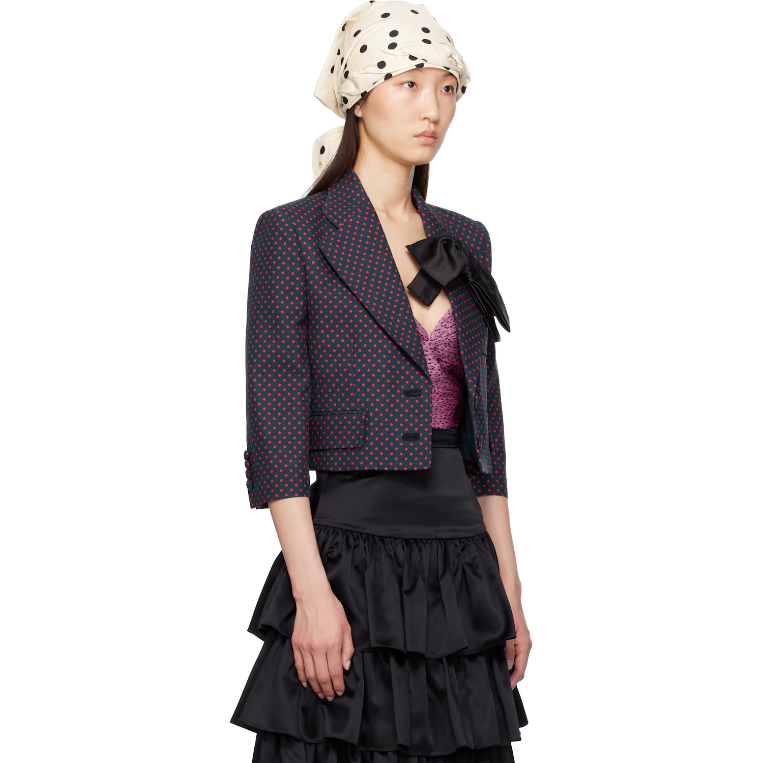  Valentino Navy Plusdepois Print Bow Jacket 