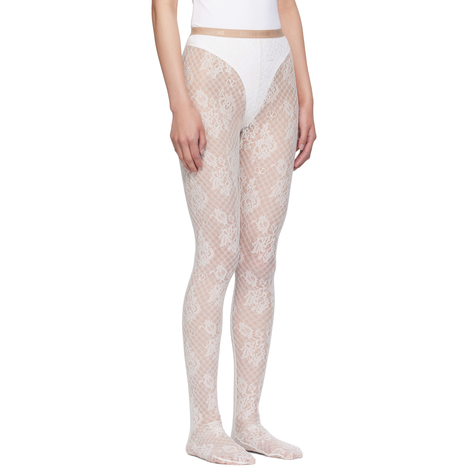  Valentino Off-white Rebrodé Lace Tights 
