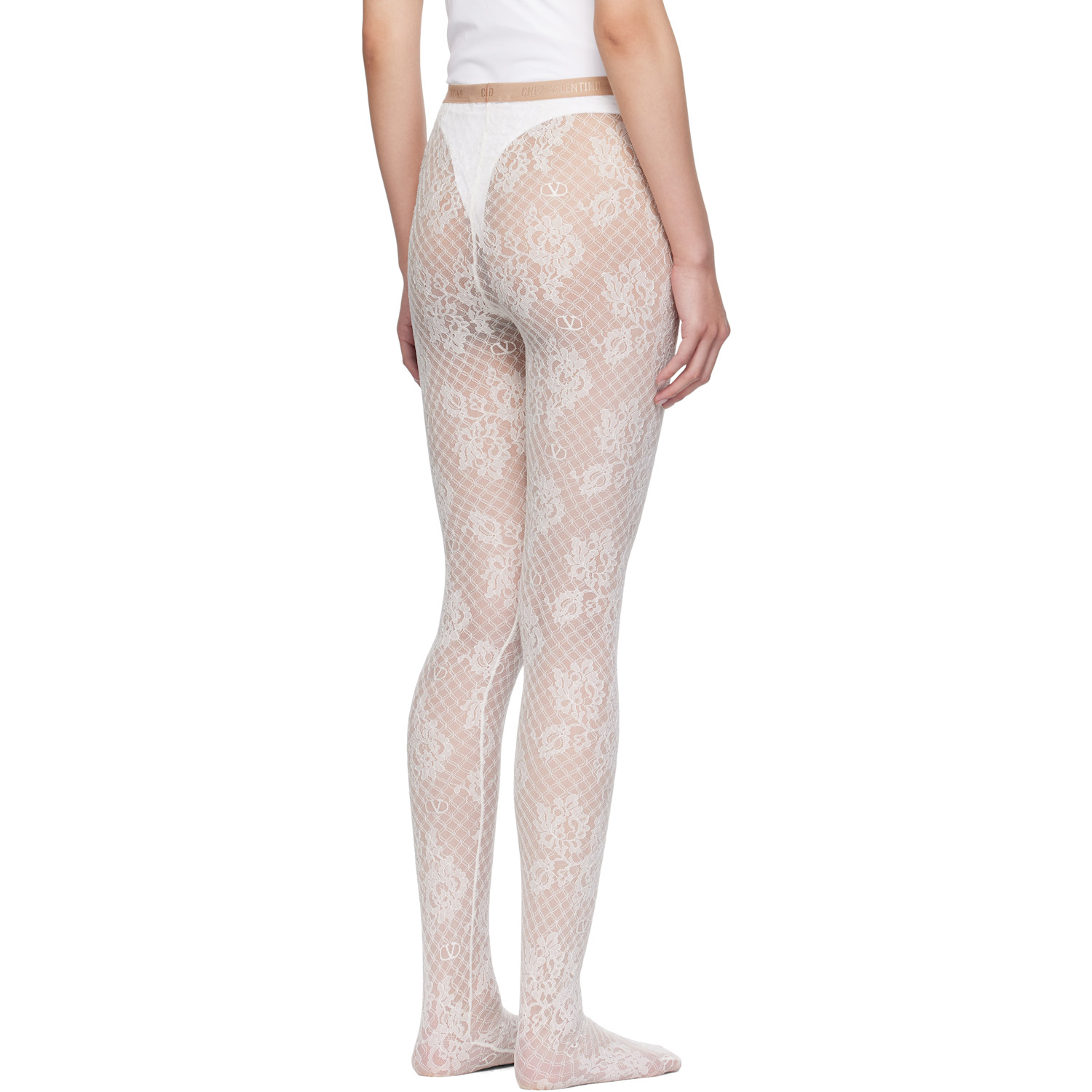  Valentino Off-white Rebrodé Lace Tights 