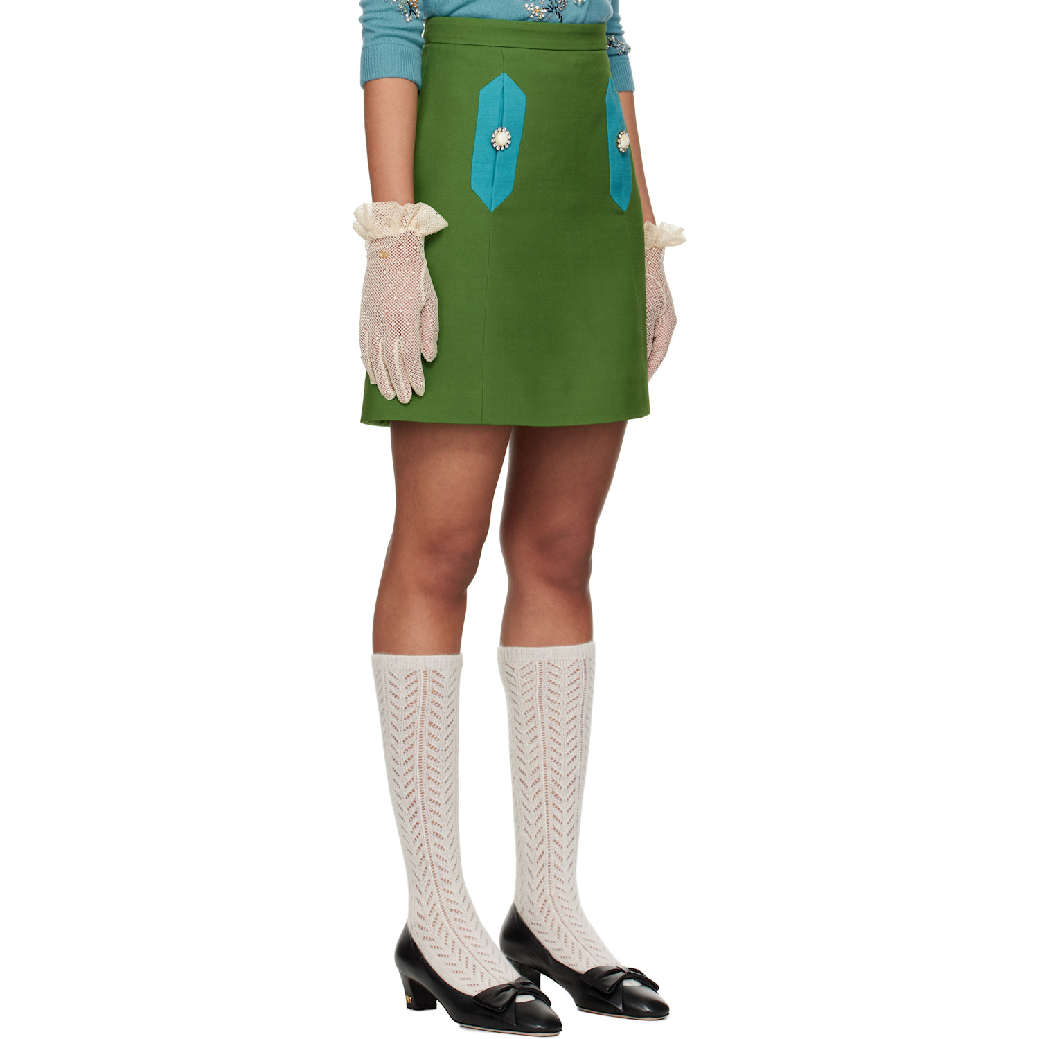  Valentino Green Solid Crepe Couture Miniskirt 