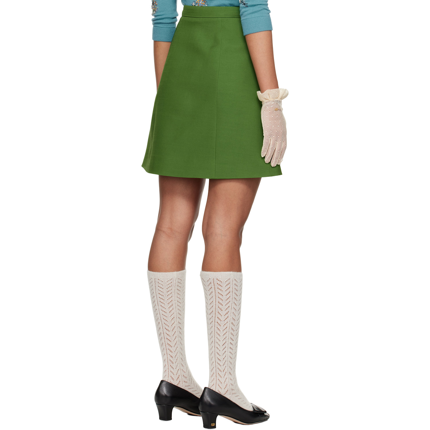  Valentino Green Solid Crepe Couture Miniskirt 