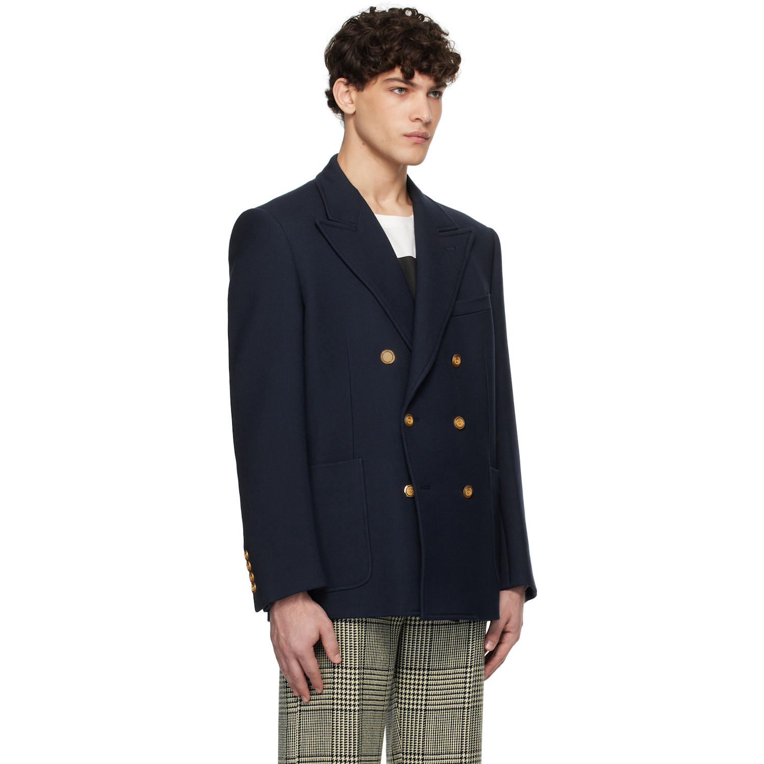  Valentino Navy Double-breasted Double Wool Blazer 