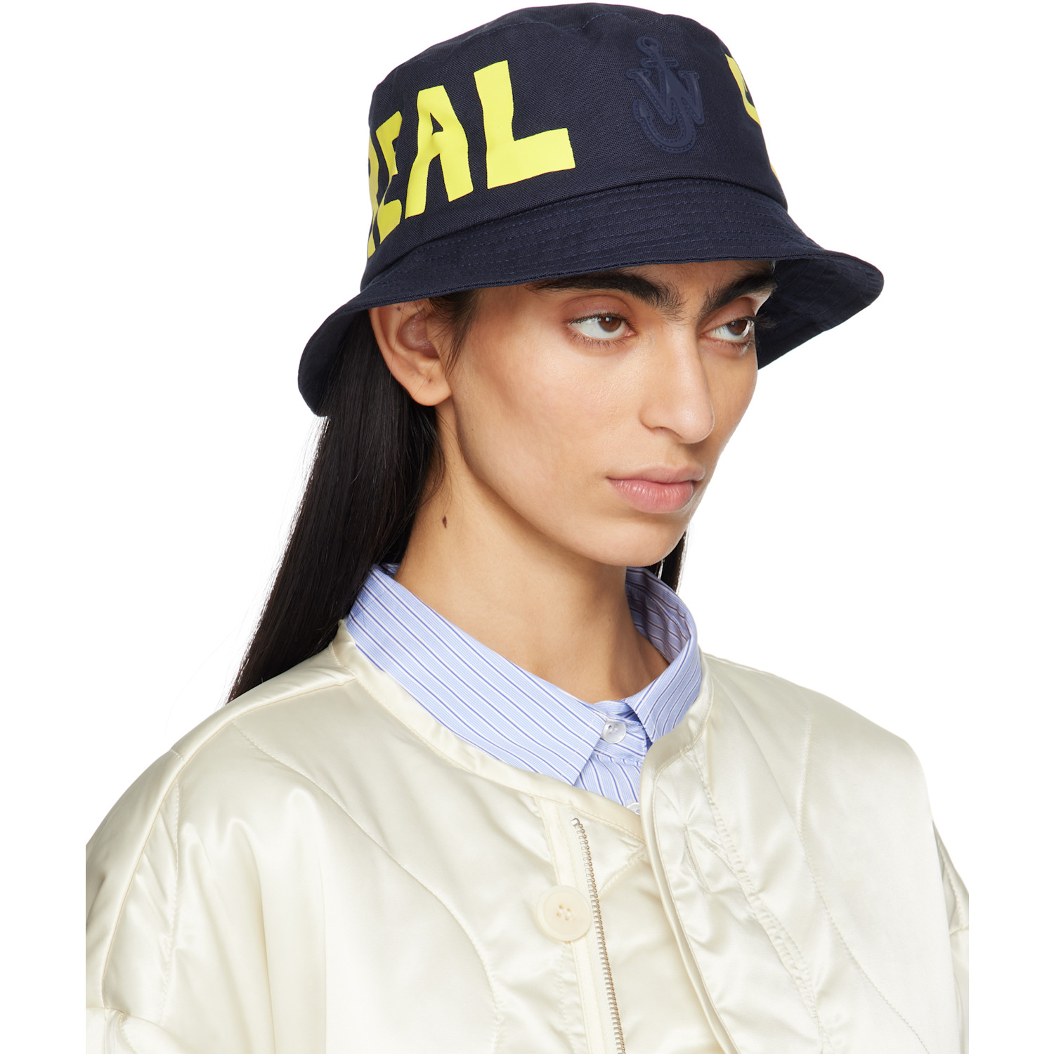 Jw Anderson Navy 'real Sleep' Slogan Bucket Hat 