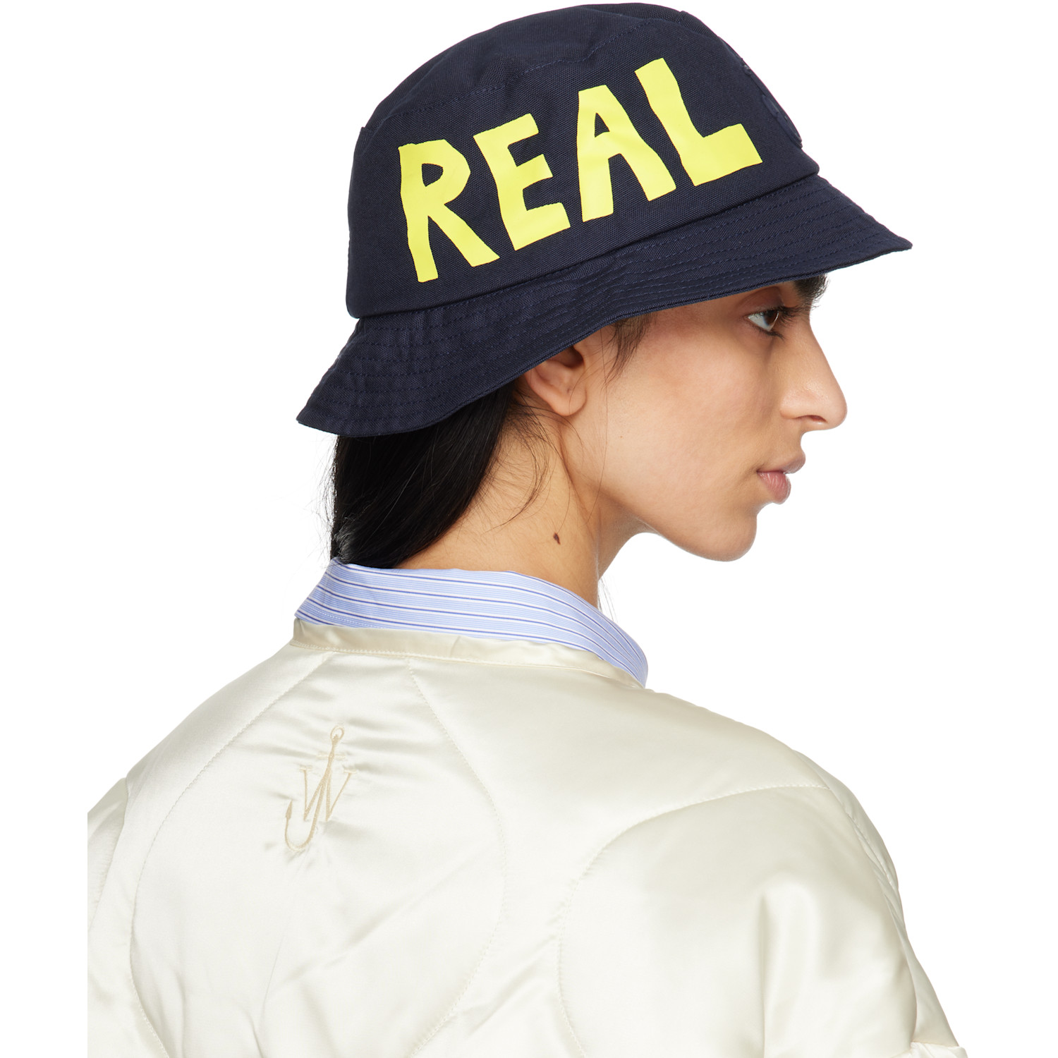  Jw Anderson Navy 'real Sleep' Slogan Bucket Hat 