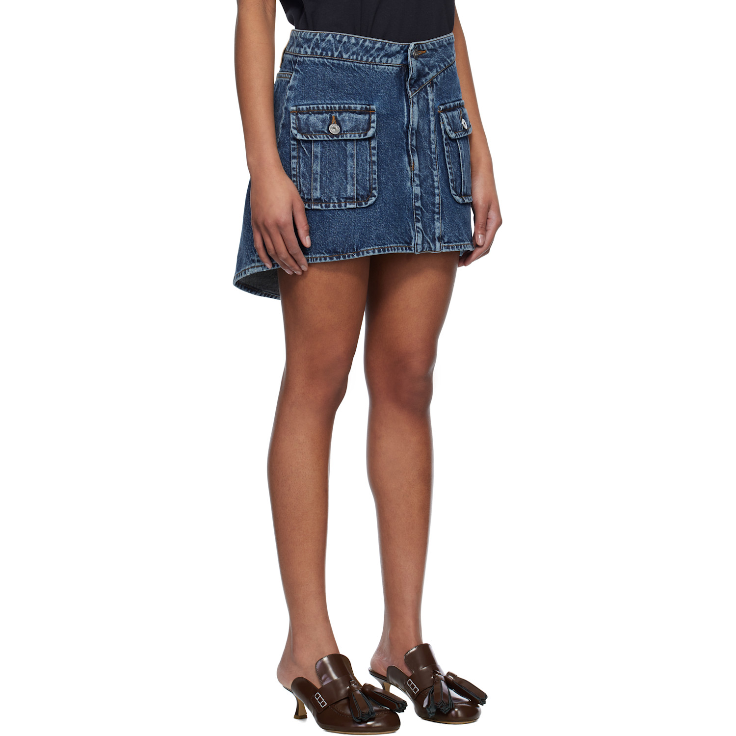 Jw Anderson Blue Curved Patch Pocket Denim Miniskirt 