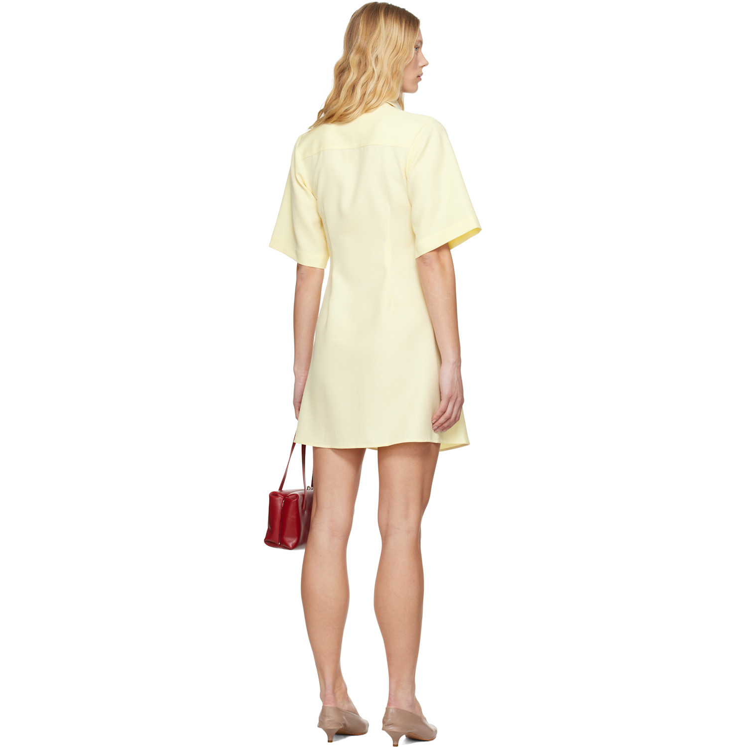  Ami Paris Yellow Wool Short Sleeve Shirt Minidress 
