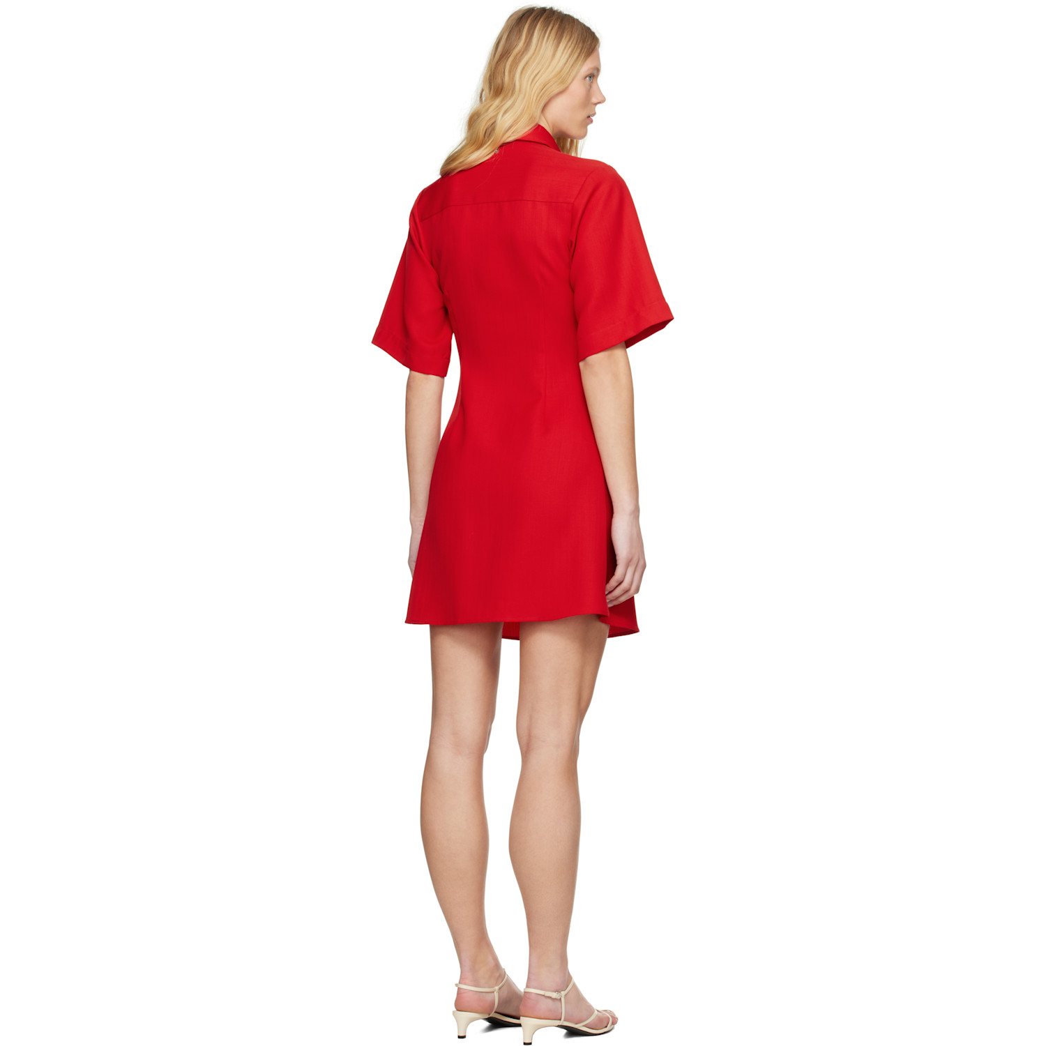  Ami Paris Red Wool Short Sleeve Shirt Minidress 