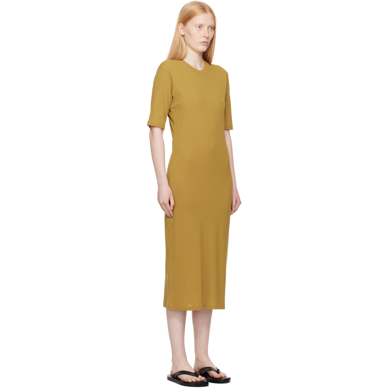  Ami Paris Khaki Cotton Short Sleeve Maxi Dress 