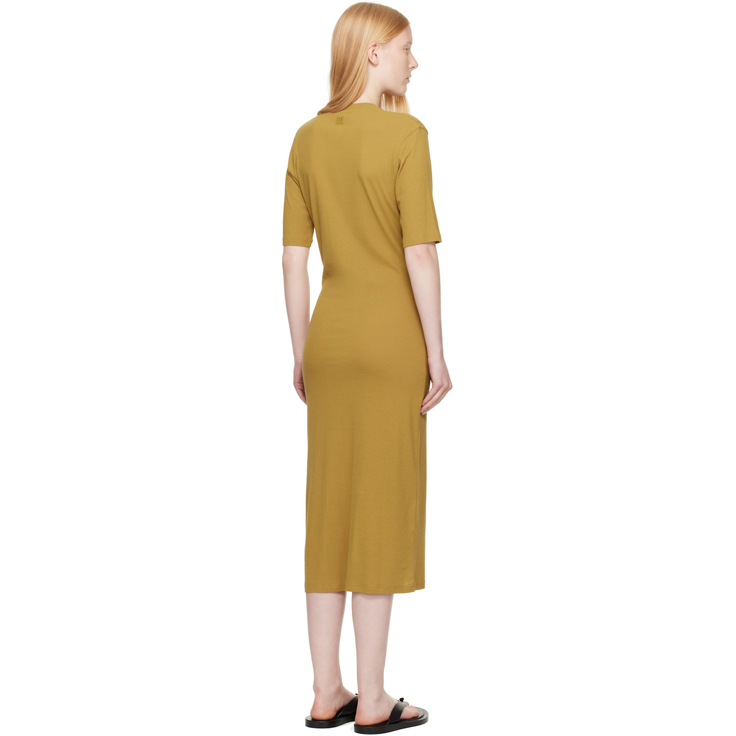  Ami Paris Khaki Cotton Short Sleeve Maxi Dress 