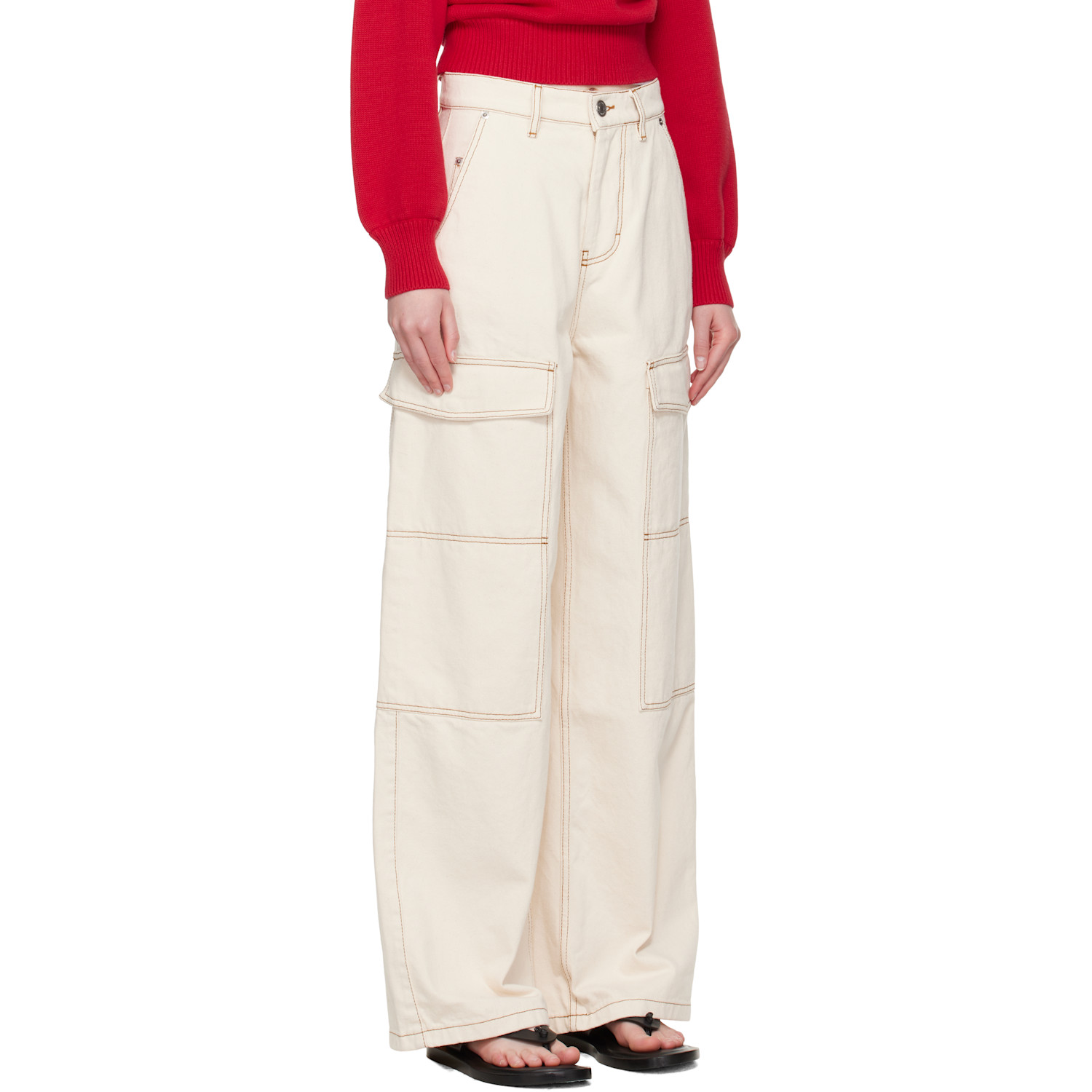  Ami Paris Beige Cotton Wide Fit Denim Cargo Pants 