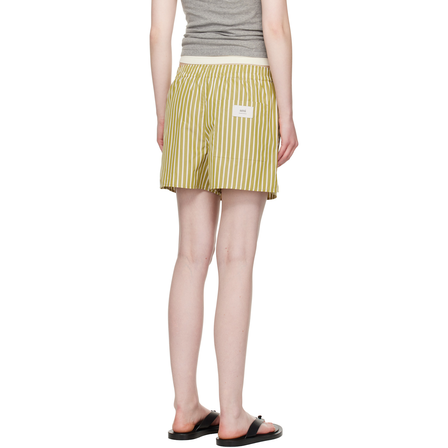  Ami Paris Khaki Cotton Elasticated Shorts 