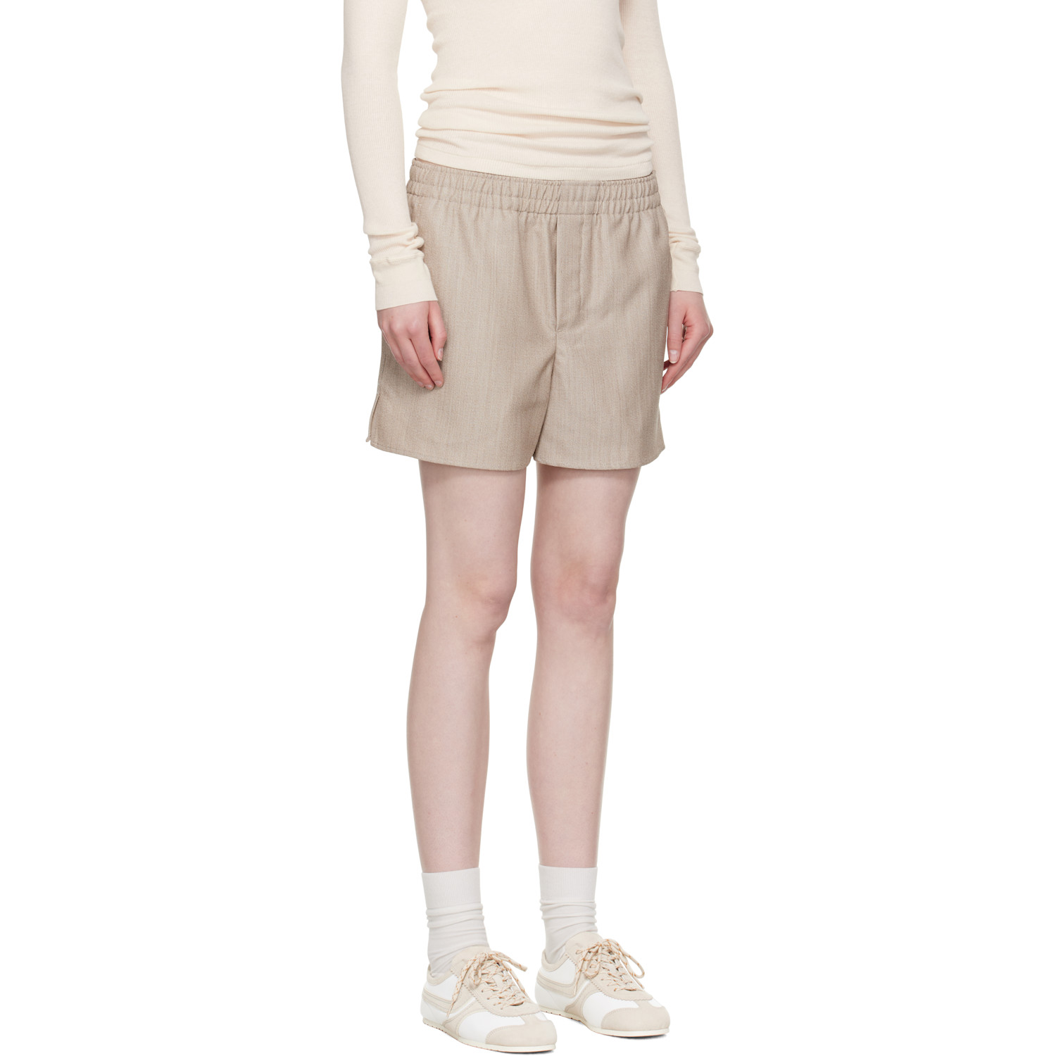  Ami Paris Beige Wool Elasticated Shorts 
