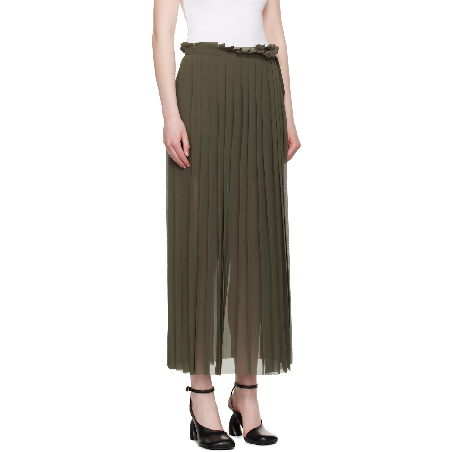  Ami Paris Khaki Pleated Midi Skirt 