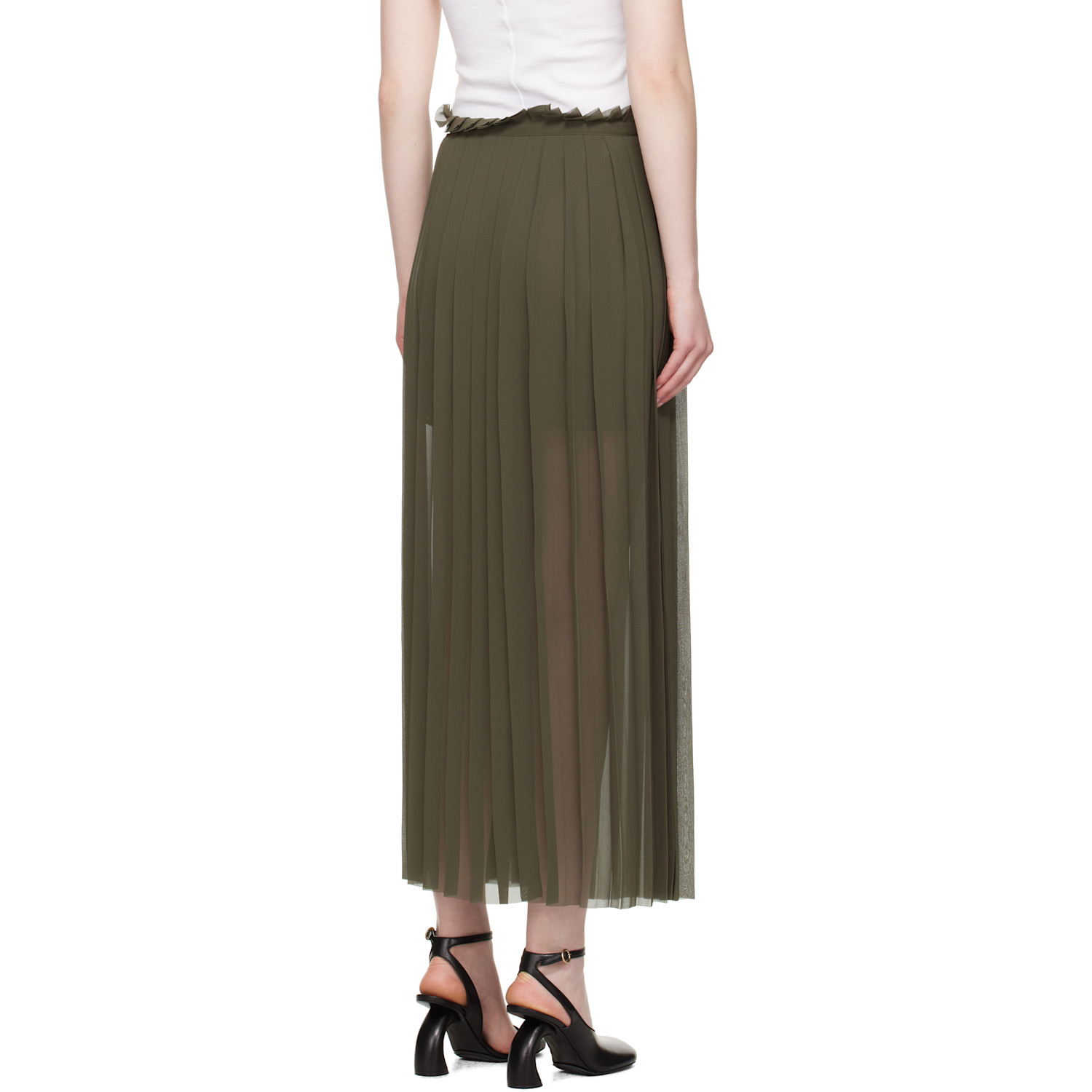  Ami Paris Khaki Pleated Midi Skirt 