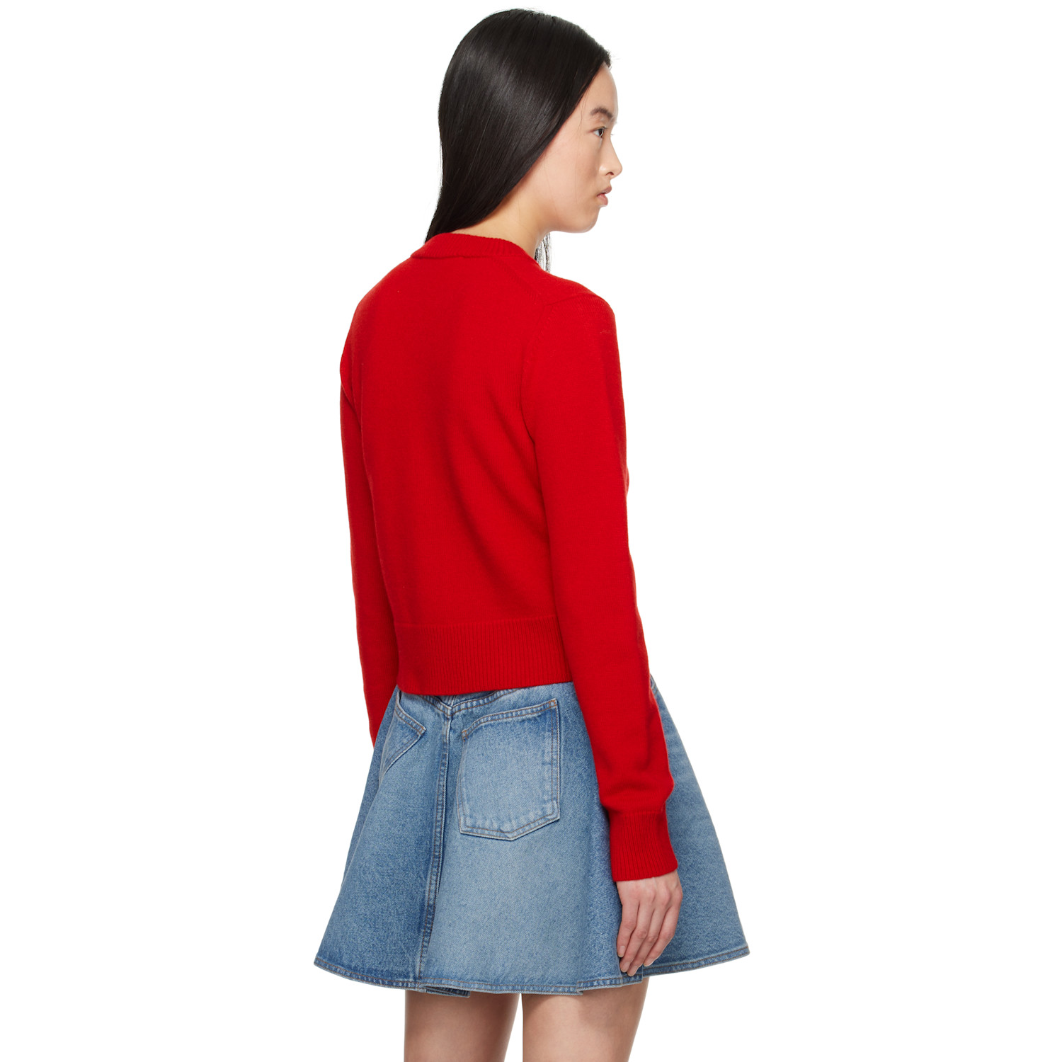  Ami Paris Red Wool Knit Ami De Coeur Crewneck Cardigan 