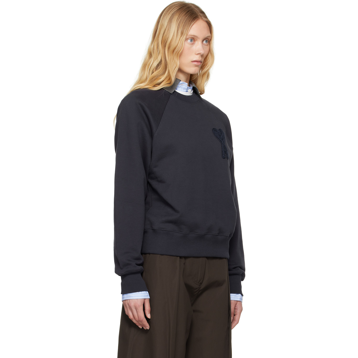  Ami Paris Navy Cotton Ami De Coeur Patch Sweatshirt 