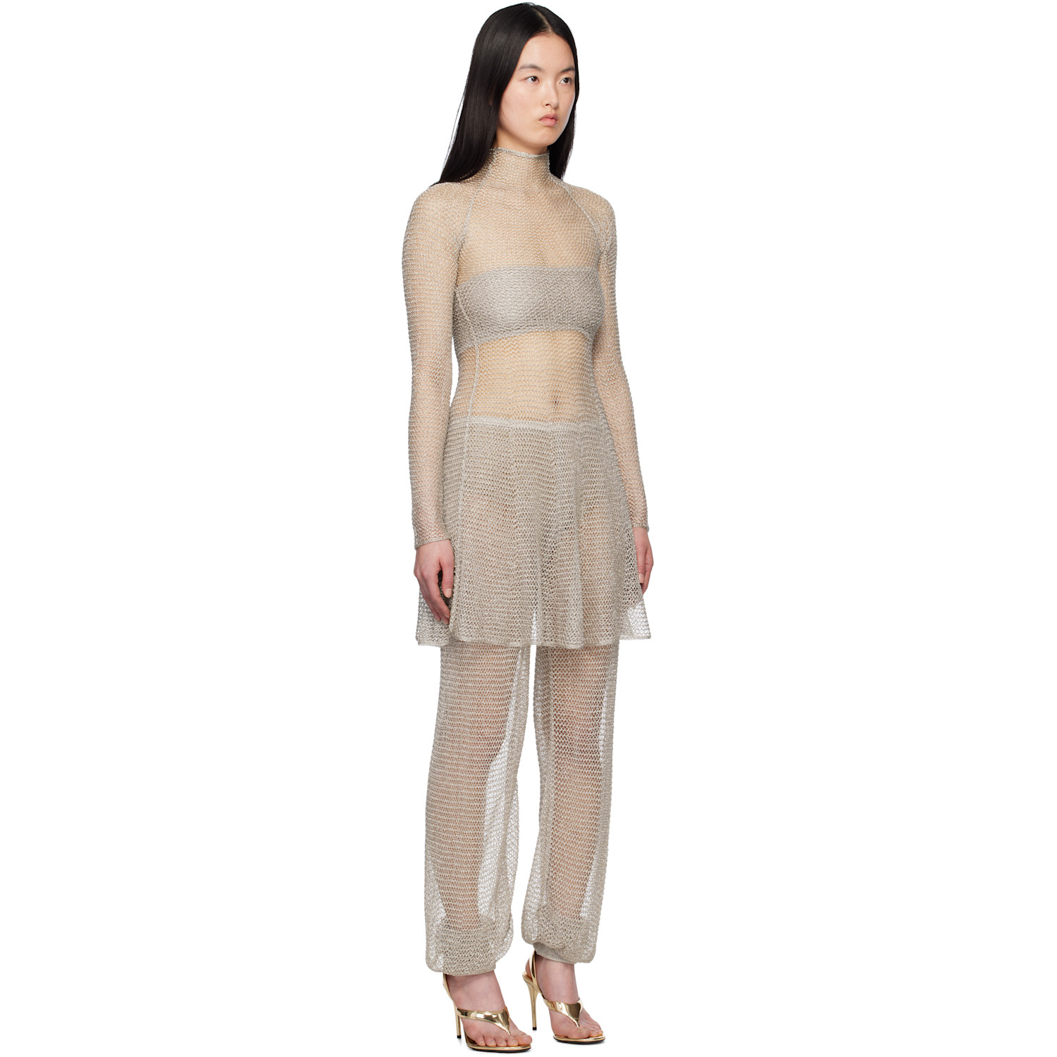  Alaïa Silver Mesh Knit Midi Dress 
