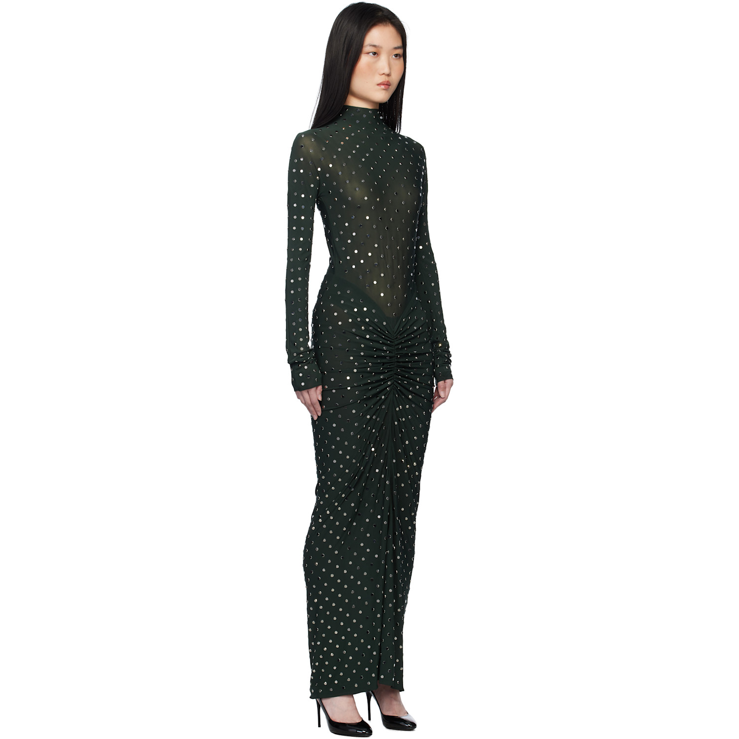  Alaïa Green Draped Maxi Dress 