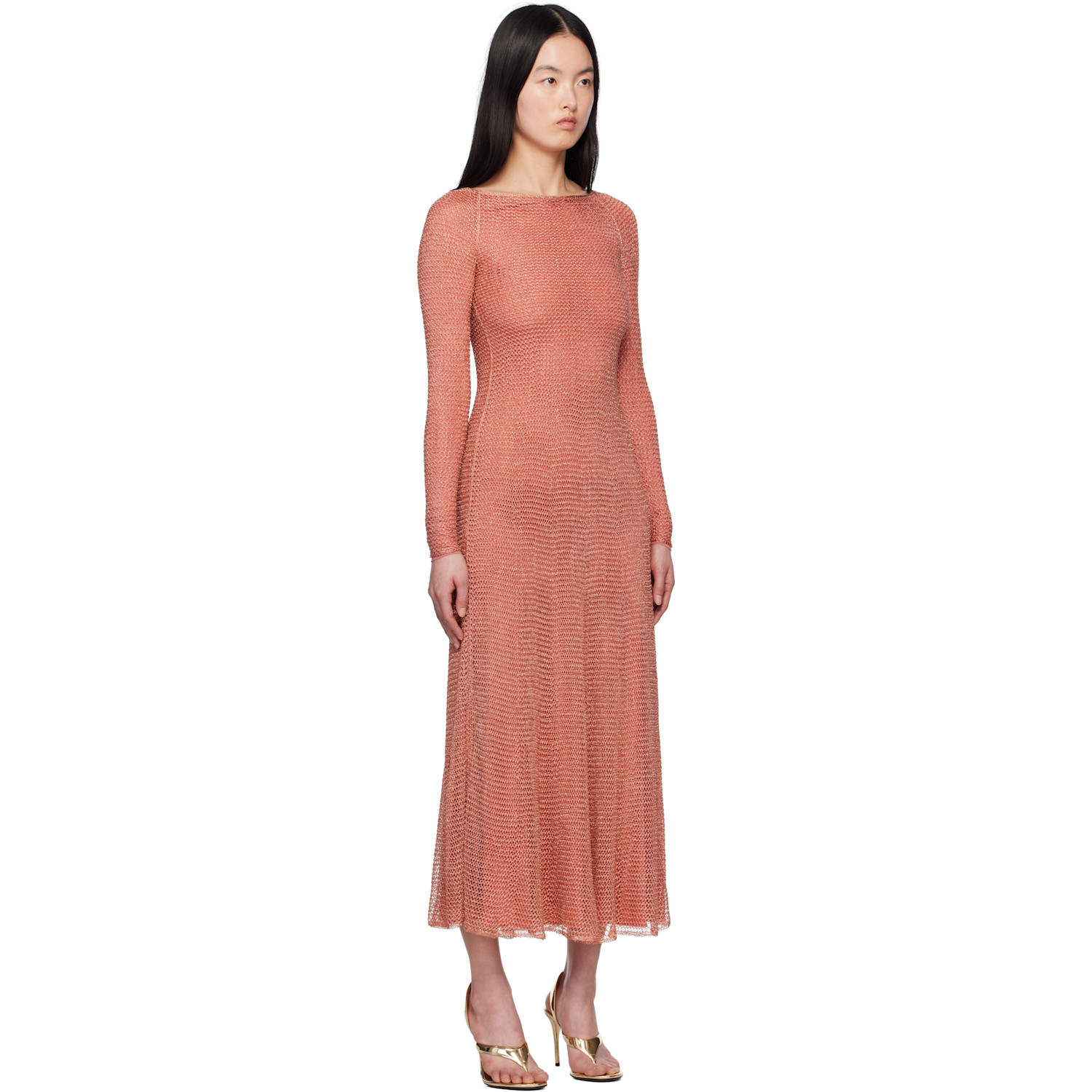  Alaïa Pink Mesh Knit Maxi Dress 