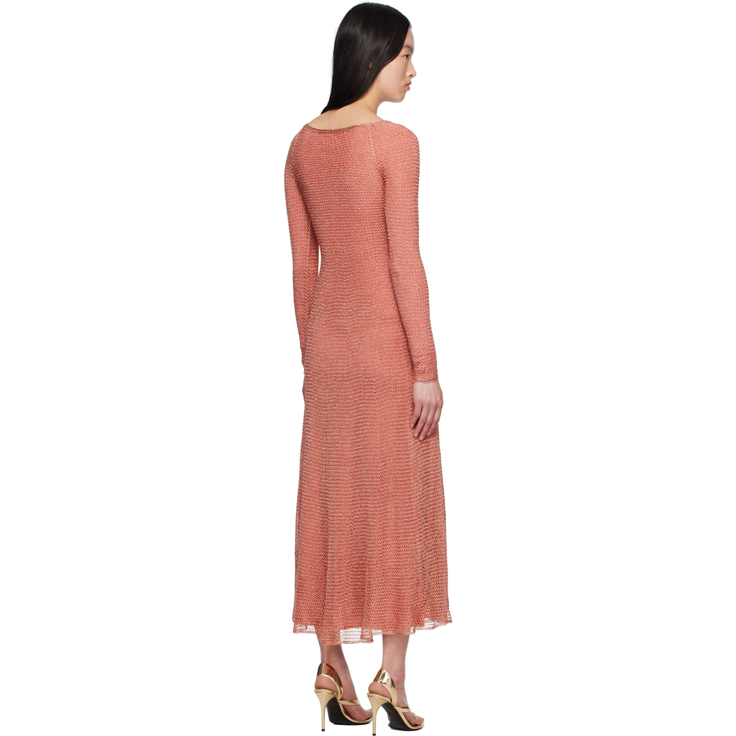  Alaïa Pink Mesh Knit Maxi Dress 