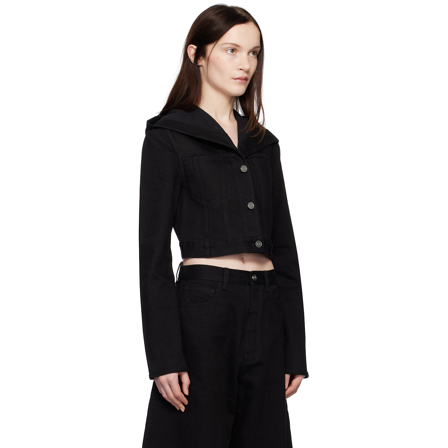  Alaïa Black Cropped Hooded Denim Jacket 