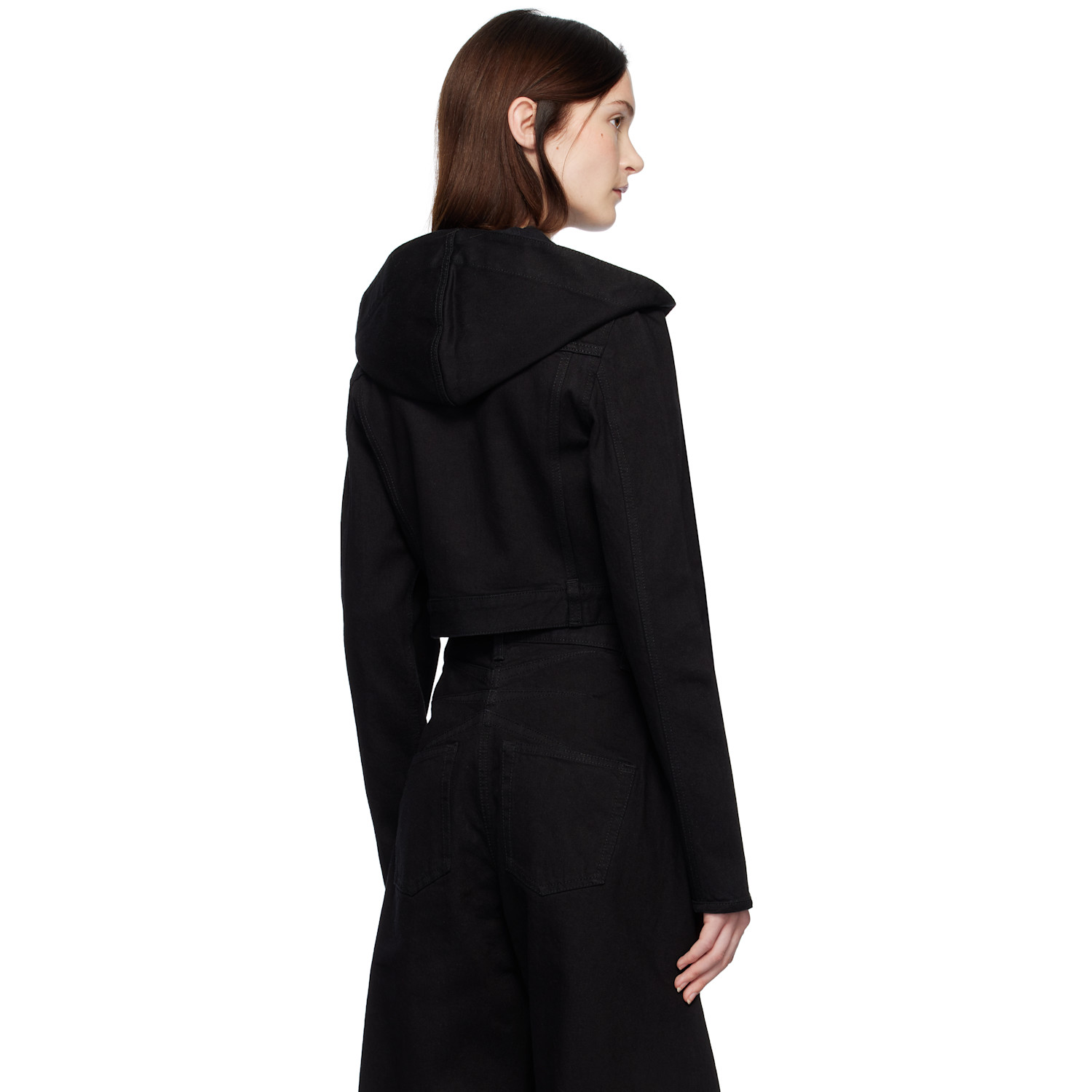  Alaïa Black Cropped Hooded Denim Jacket 