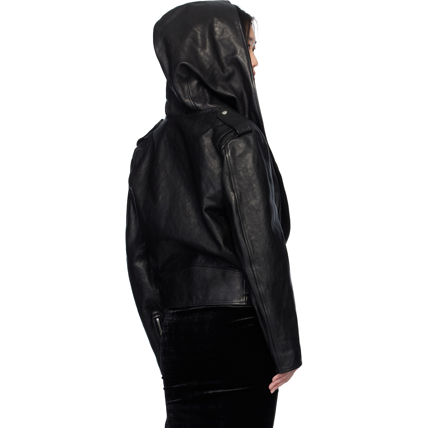  Alaïa Black Hooded Biker Leather Jacket 