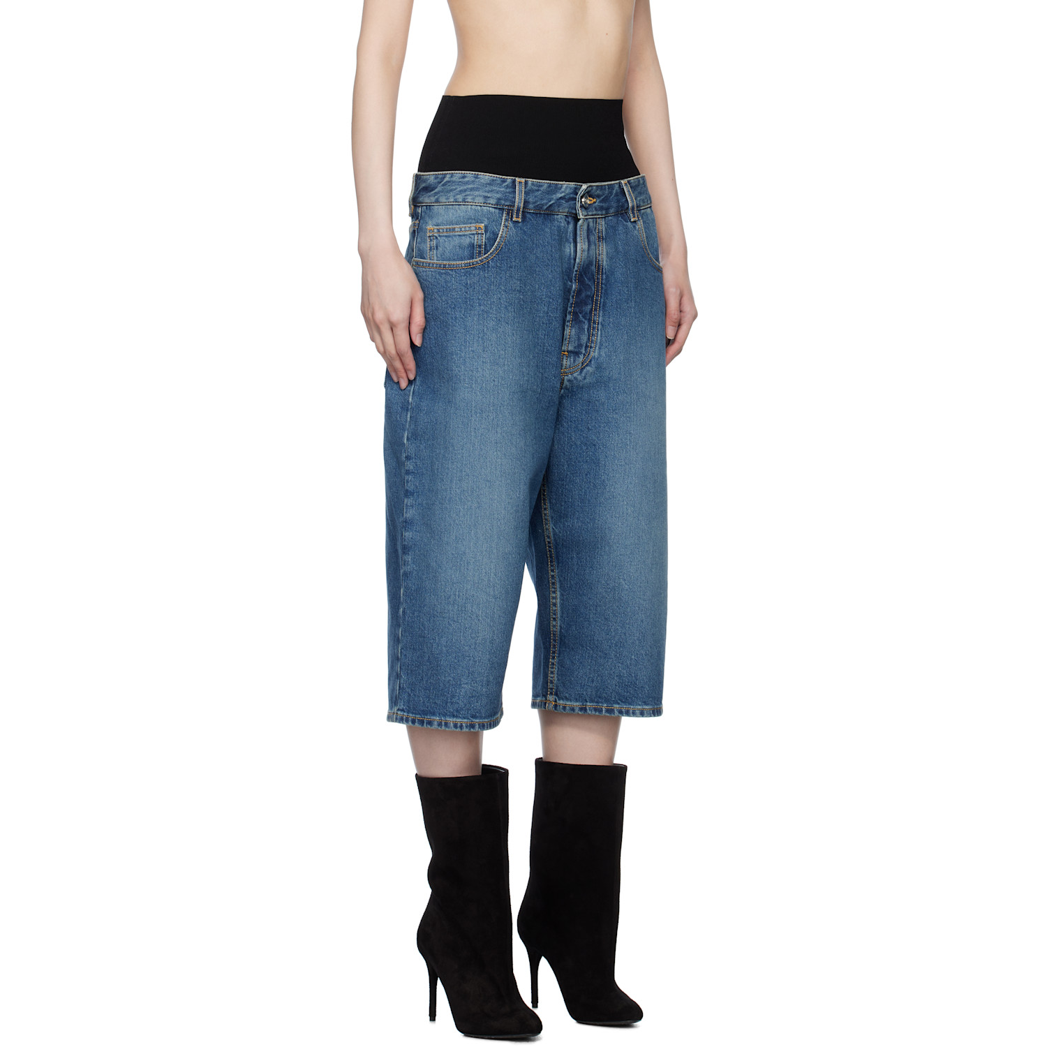  Alaïa Blue Knitted Waistband Denim Bermuda Shorts 