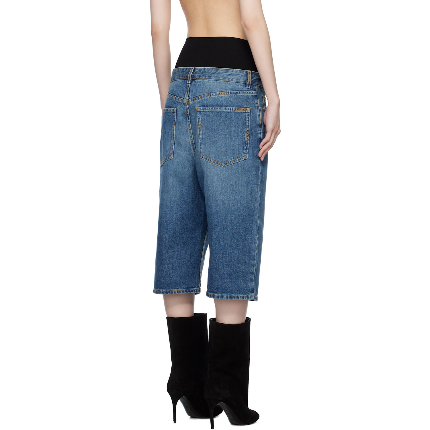  Alaïa Blue Knitted Waistband Denim Bermuda Shorts 
